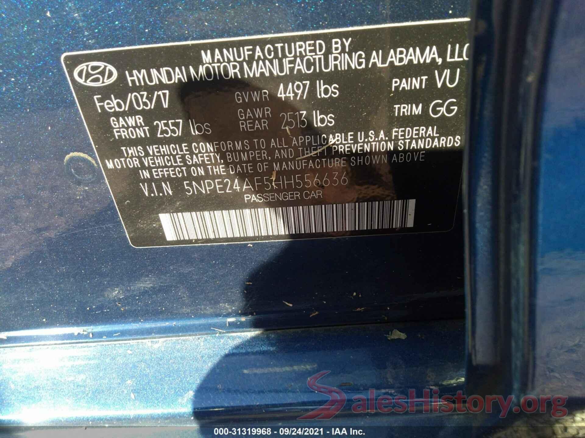 5NPE24AF5HH556636 2017 HYUNDAI SONATA