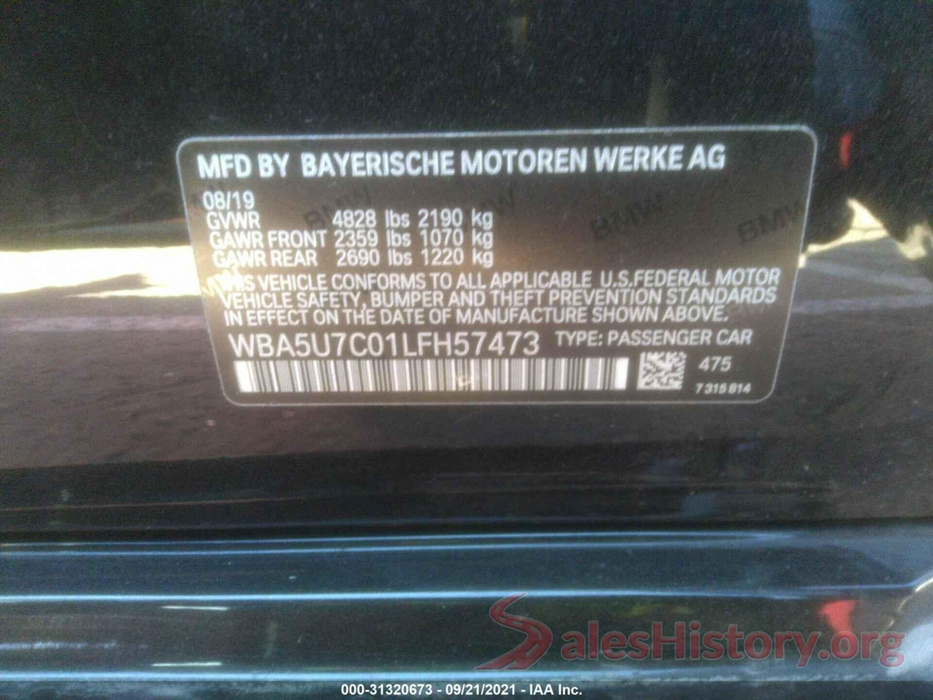 WBA5U7C01LFH57473 2020 BMW 3 SERIES