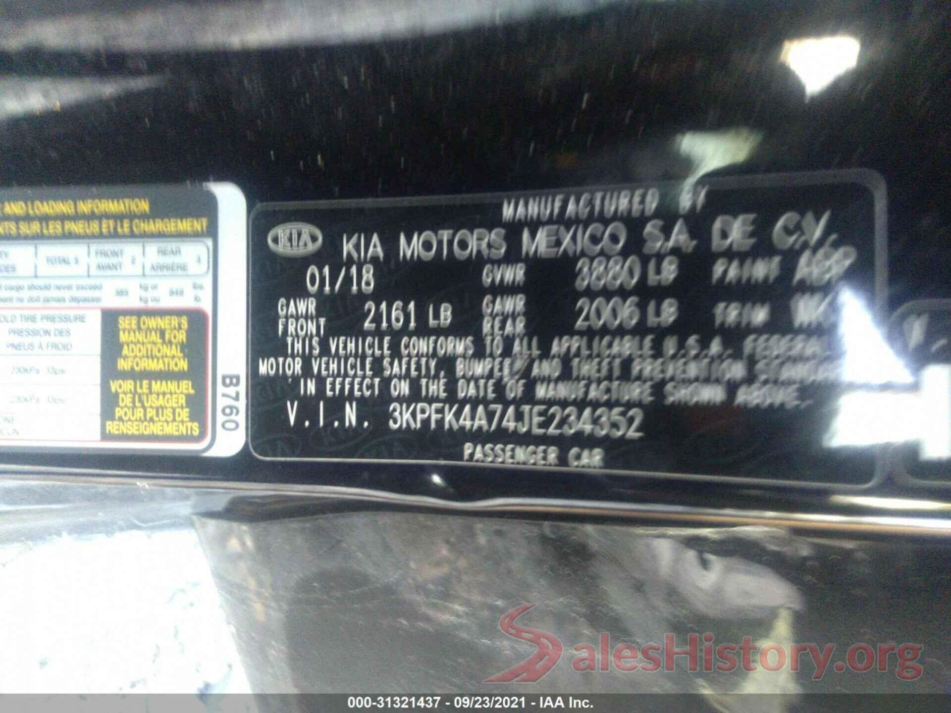 3KPFK4A74JE234352 2018 KIA FORTE