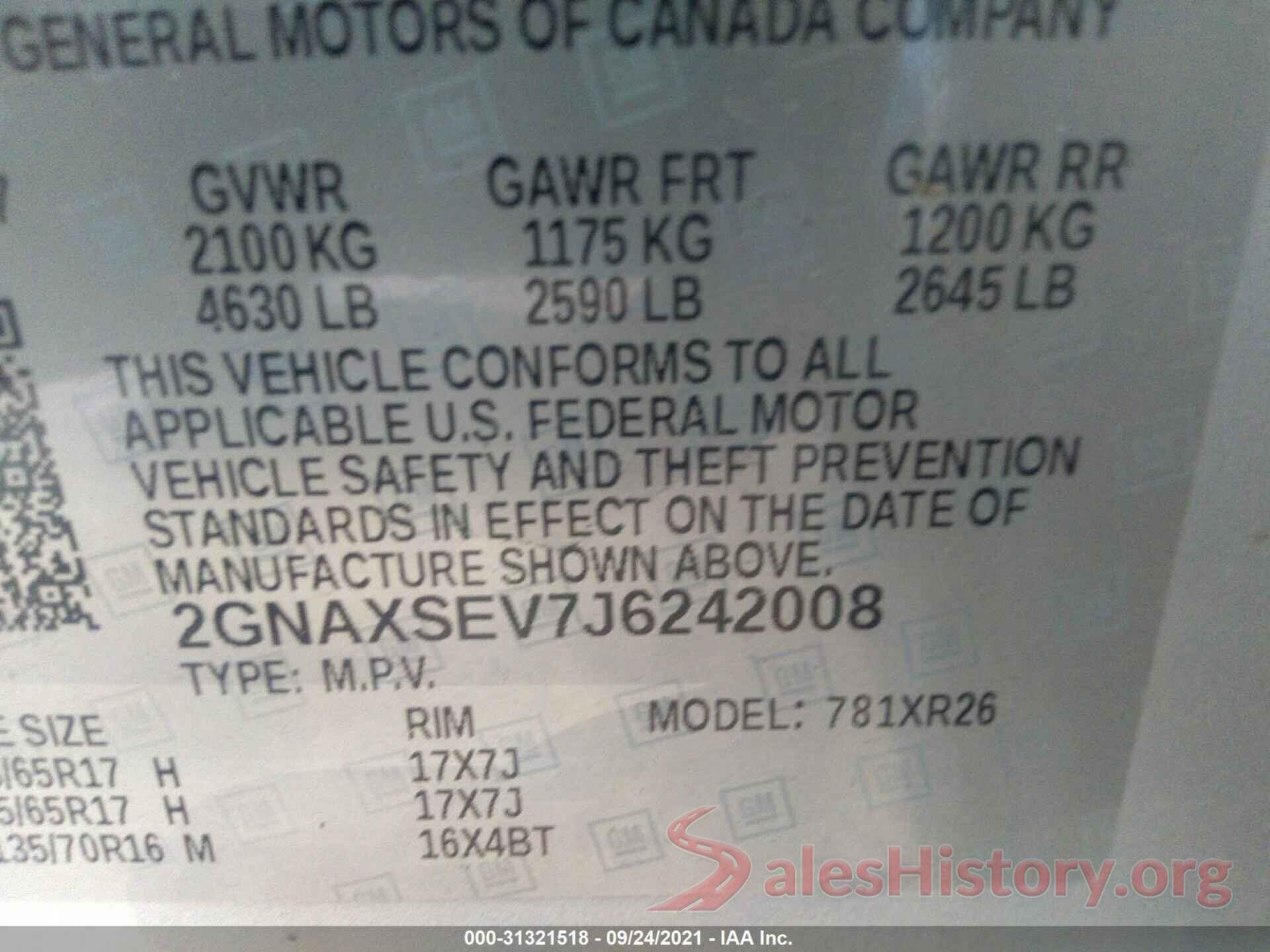 2GNAXSEV7J6242008 2018 CHEVROLET EQUINOX