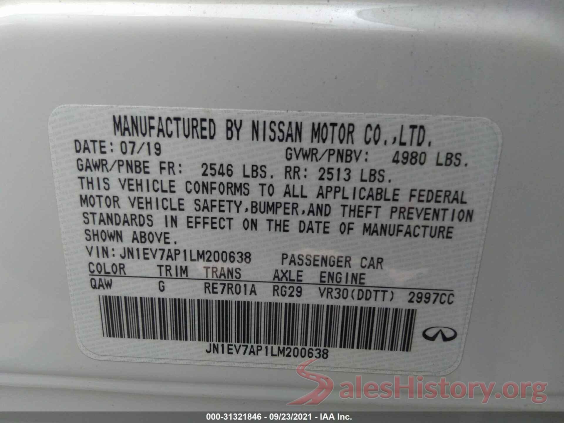 JN1EV7AP1LM200638 2020 INFINITI Q50