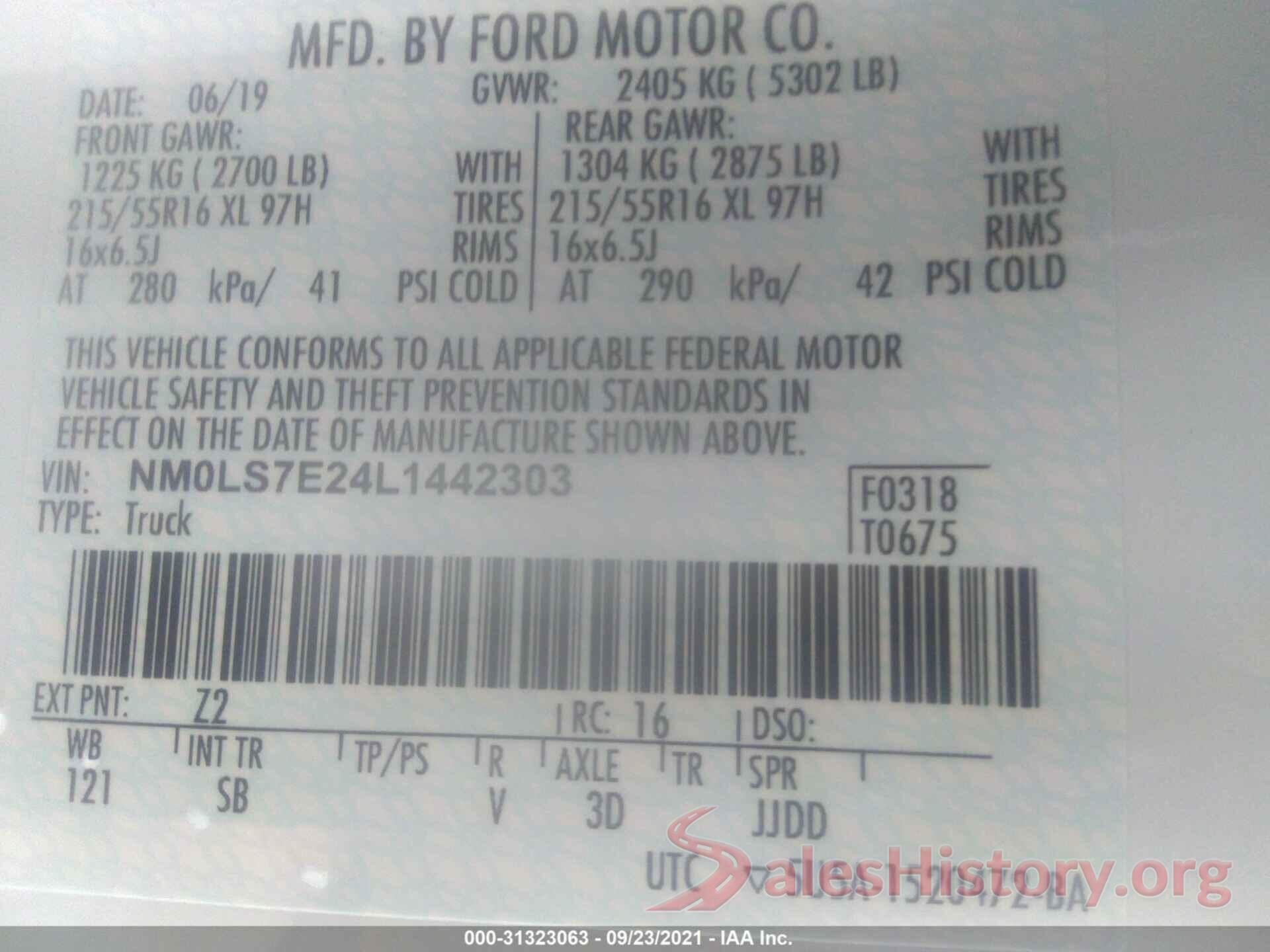 NM0LS7E24L1442303 2020 FORD TRANSIT CONNECT VAN