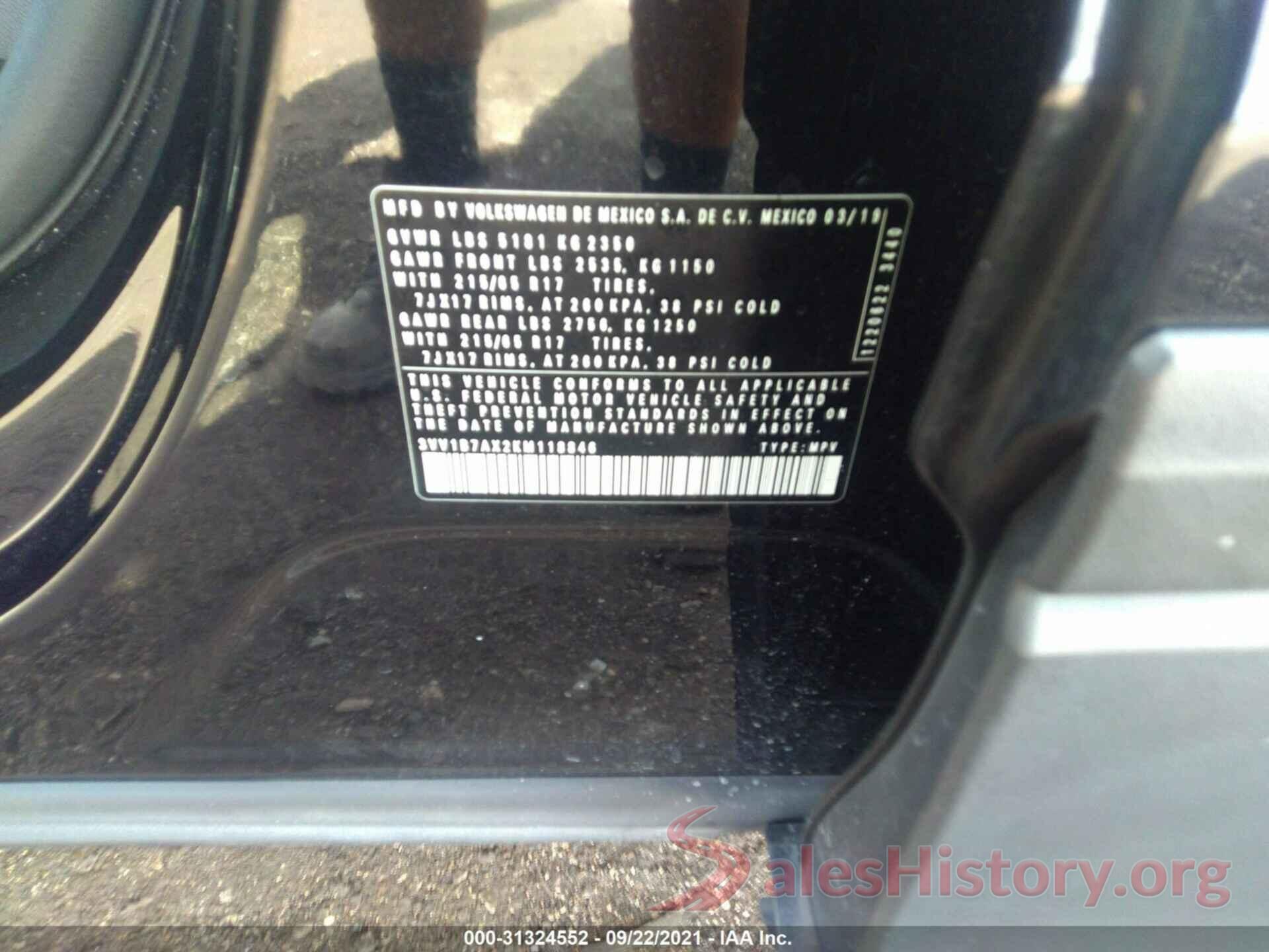 3VV1B7AX2KM118846 2019 VOLKSWAGEN TIGUAN