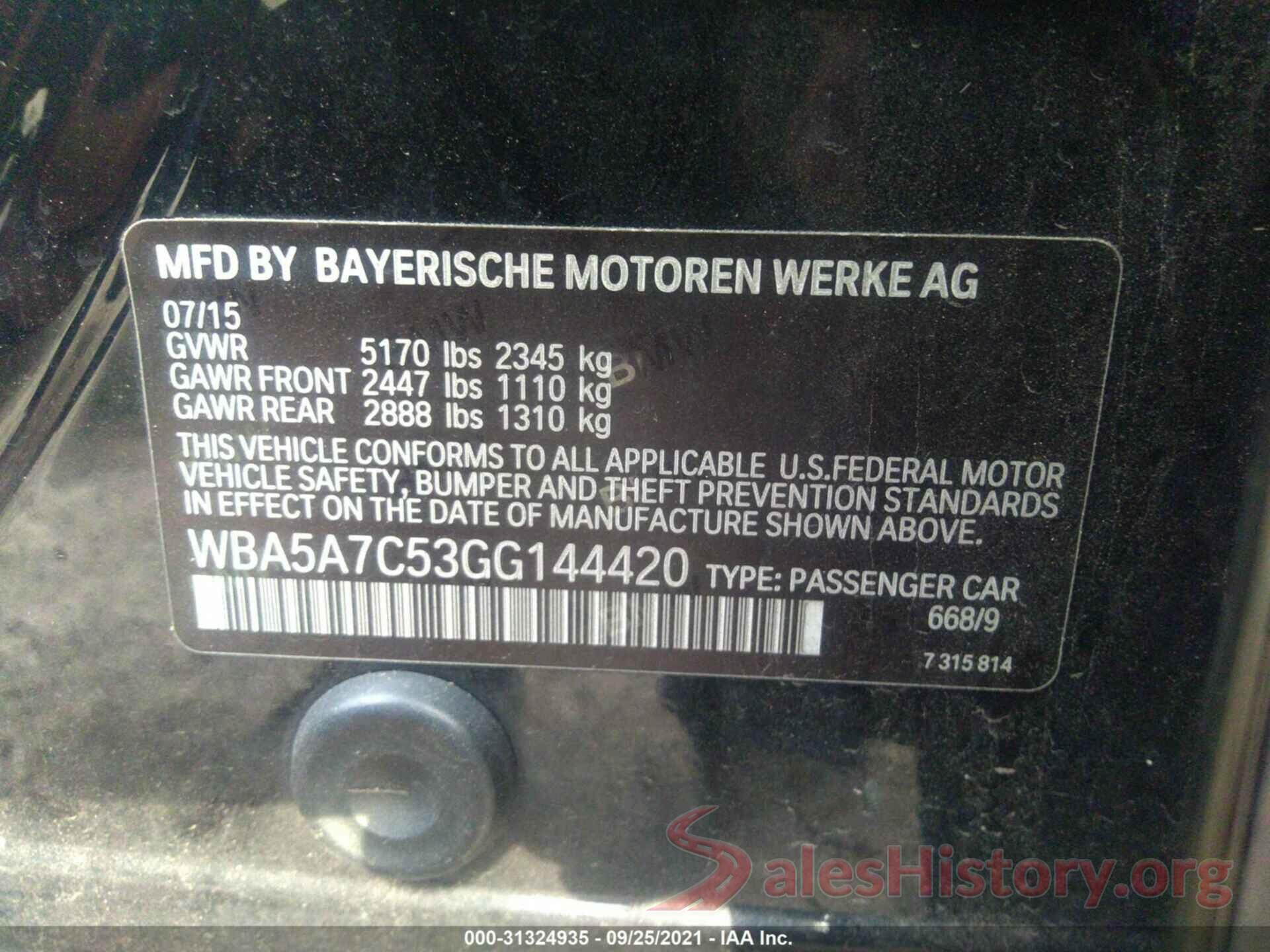 WBA5A7C53GG144420 2016 BMW 5 SERIES