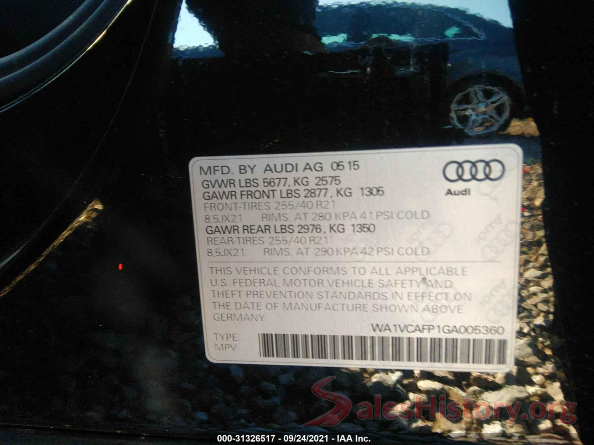 WA1VCAFP1GA005360 2016 AUDI SQ5