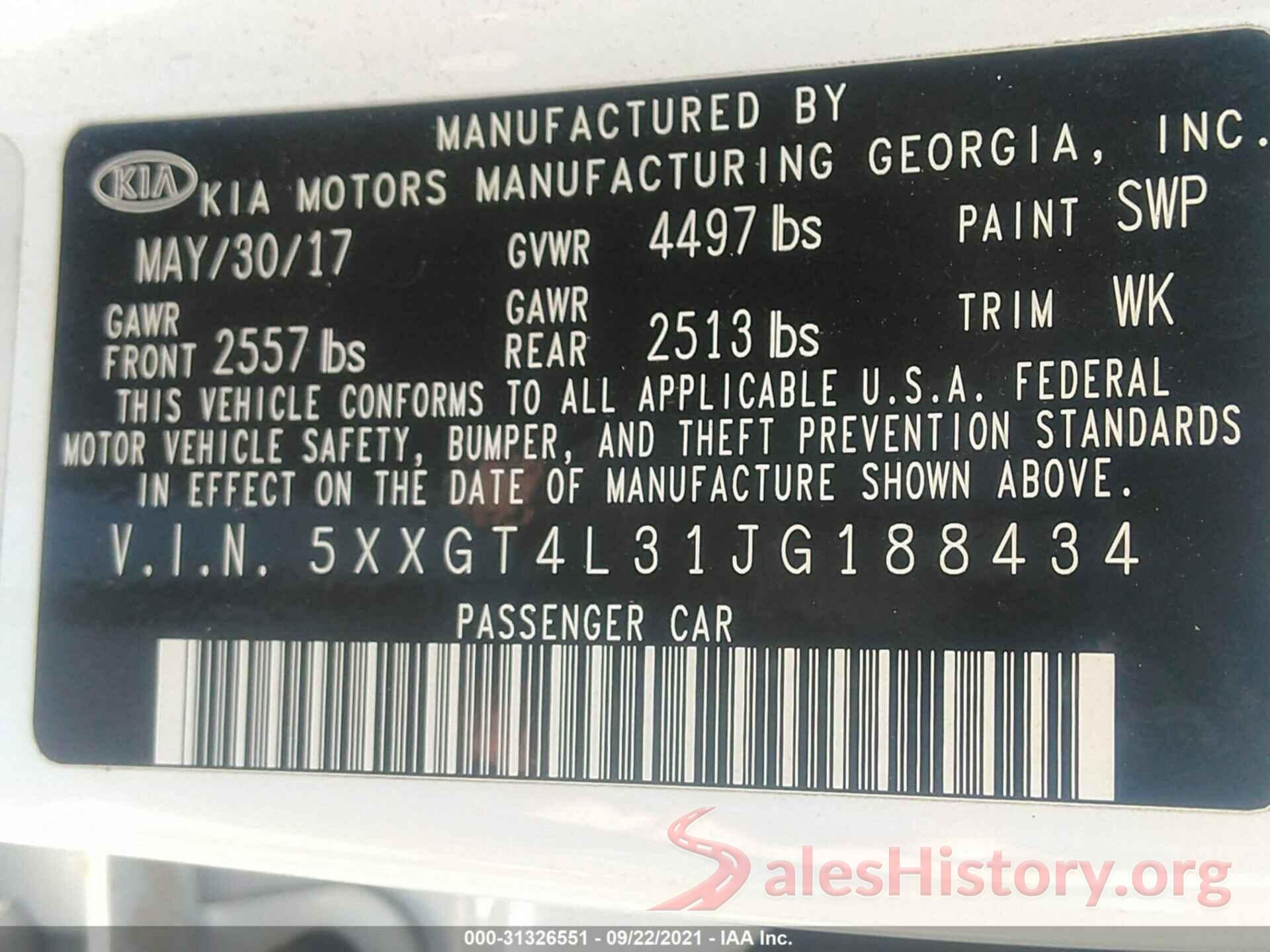 5XXGT4L31JG188434 2018 KIA OPTIMA