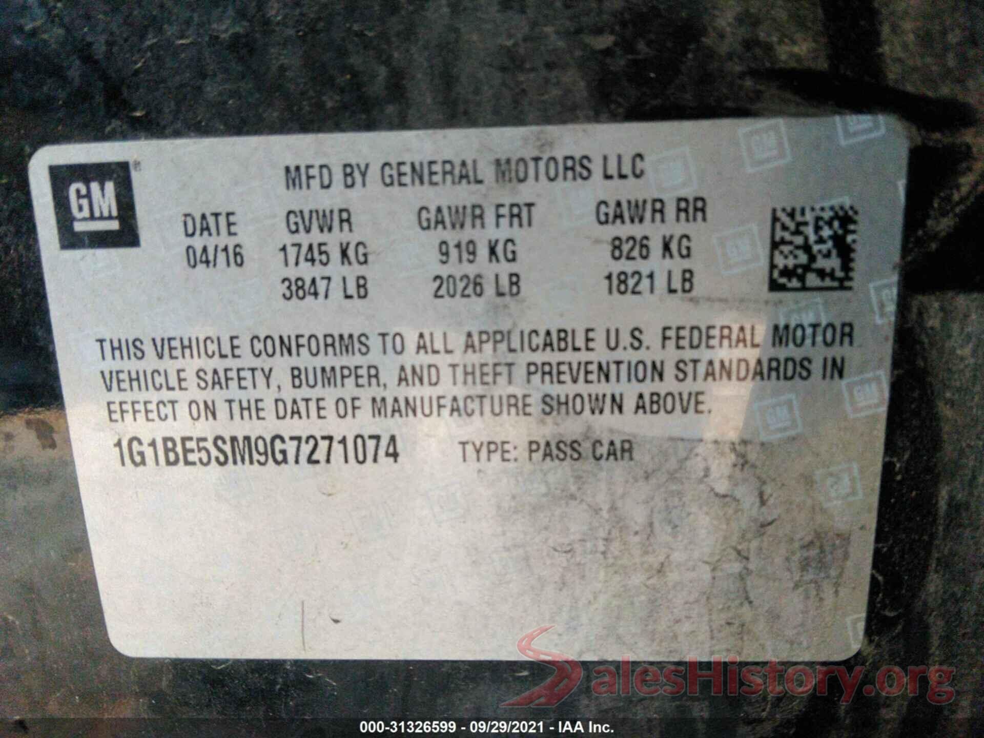 1G1BE5SM9G7271074 2016 CHEVROLET CRUZE