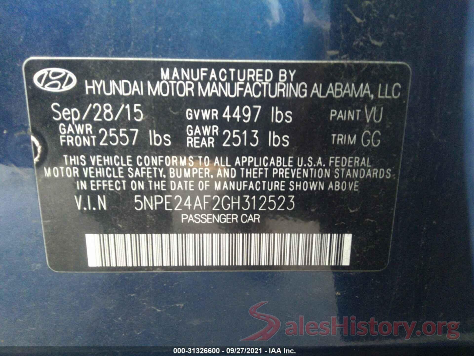 5NPE24AF2GH312523 2016 HYUNDAI SONATA