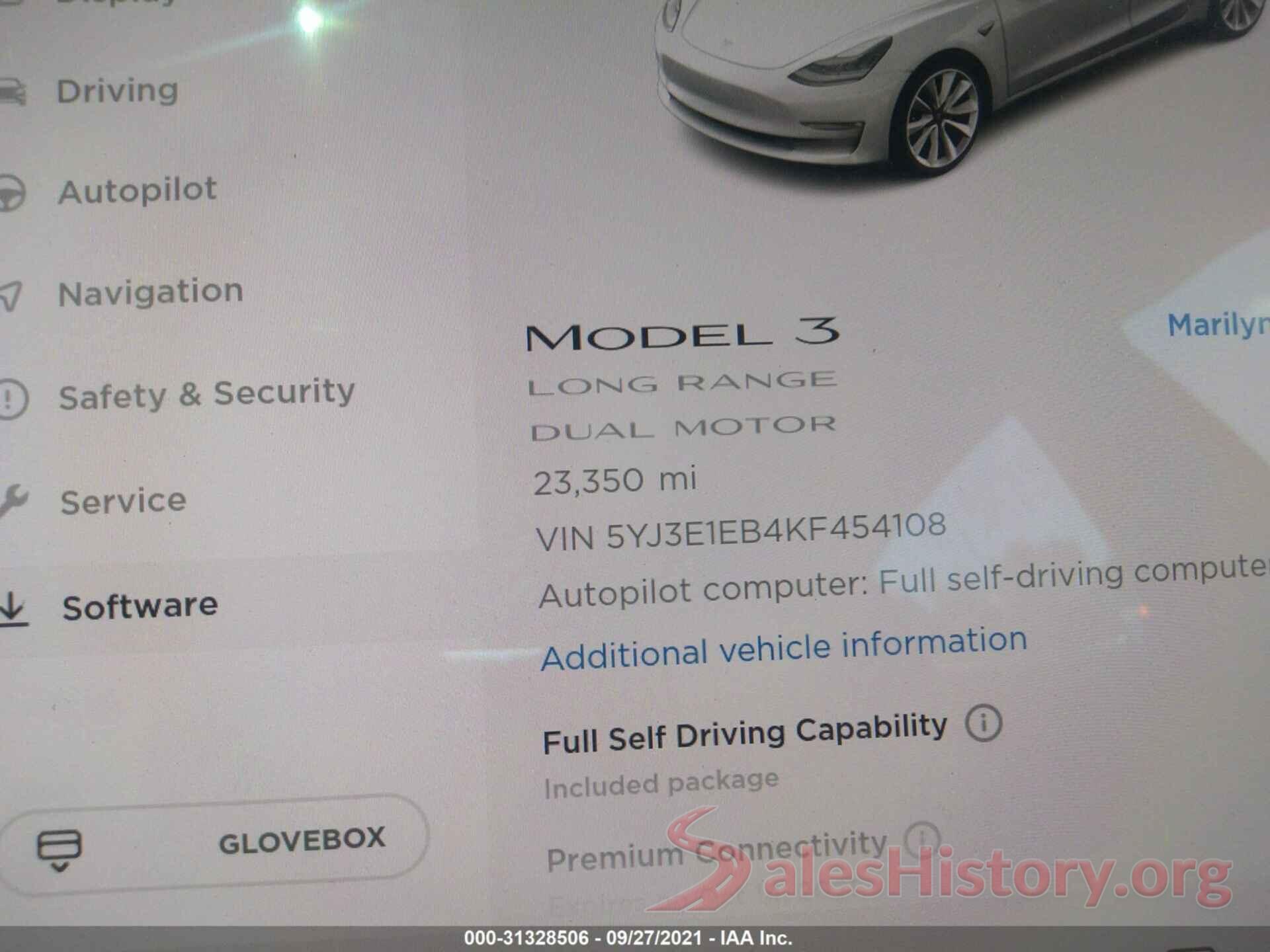 5YJ3E1EB4KF454108 2019 TESLA MODEL 3