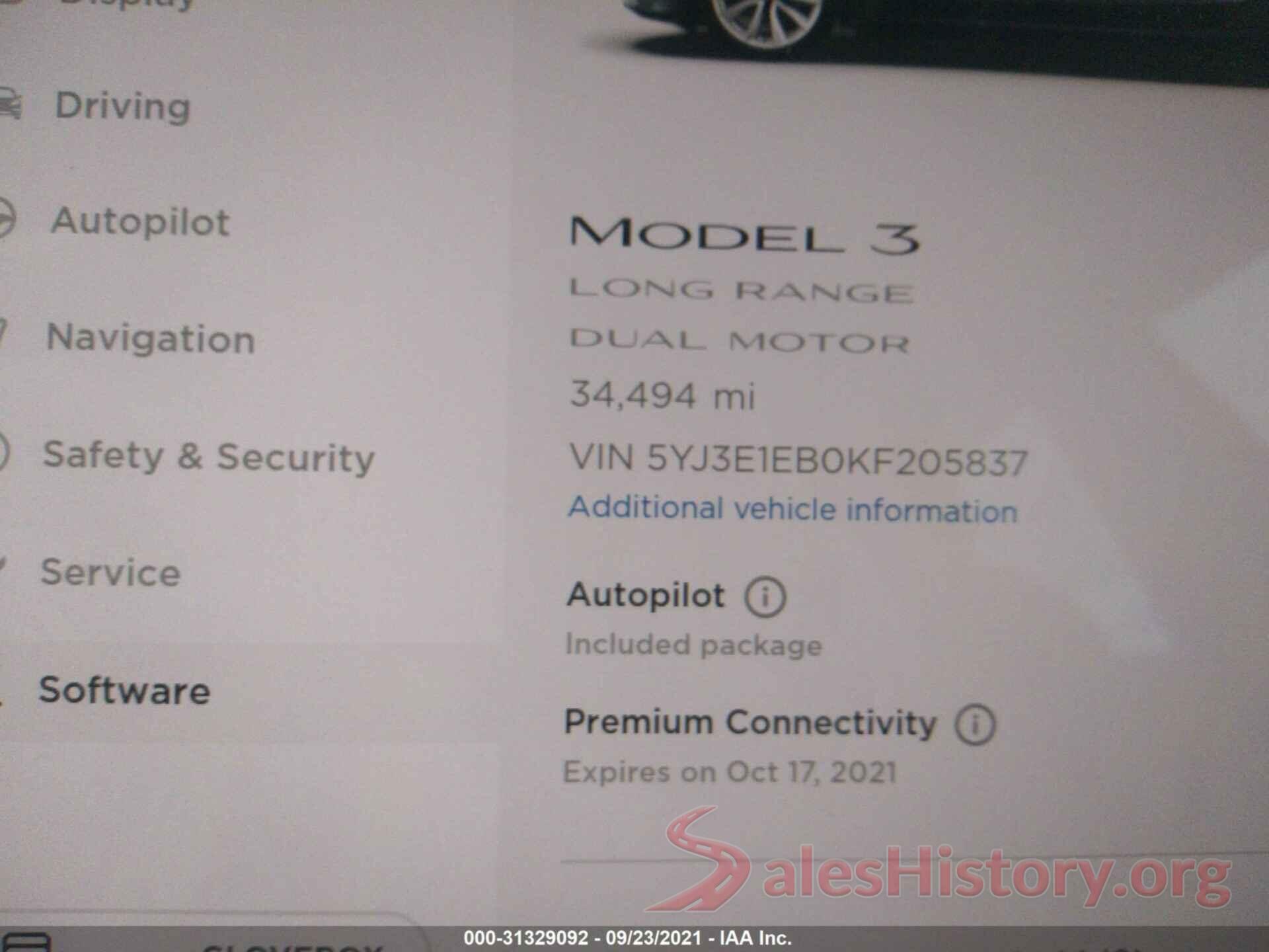 5YJ3E1EB0KF205837 2019 TESLA MODEL 3