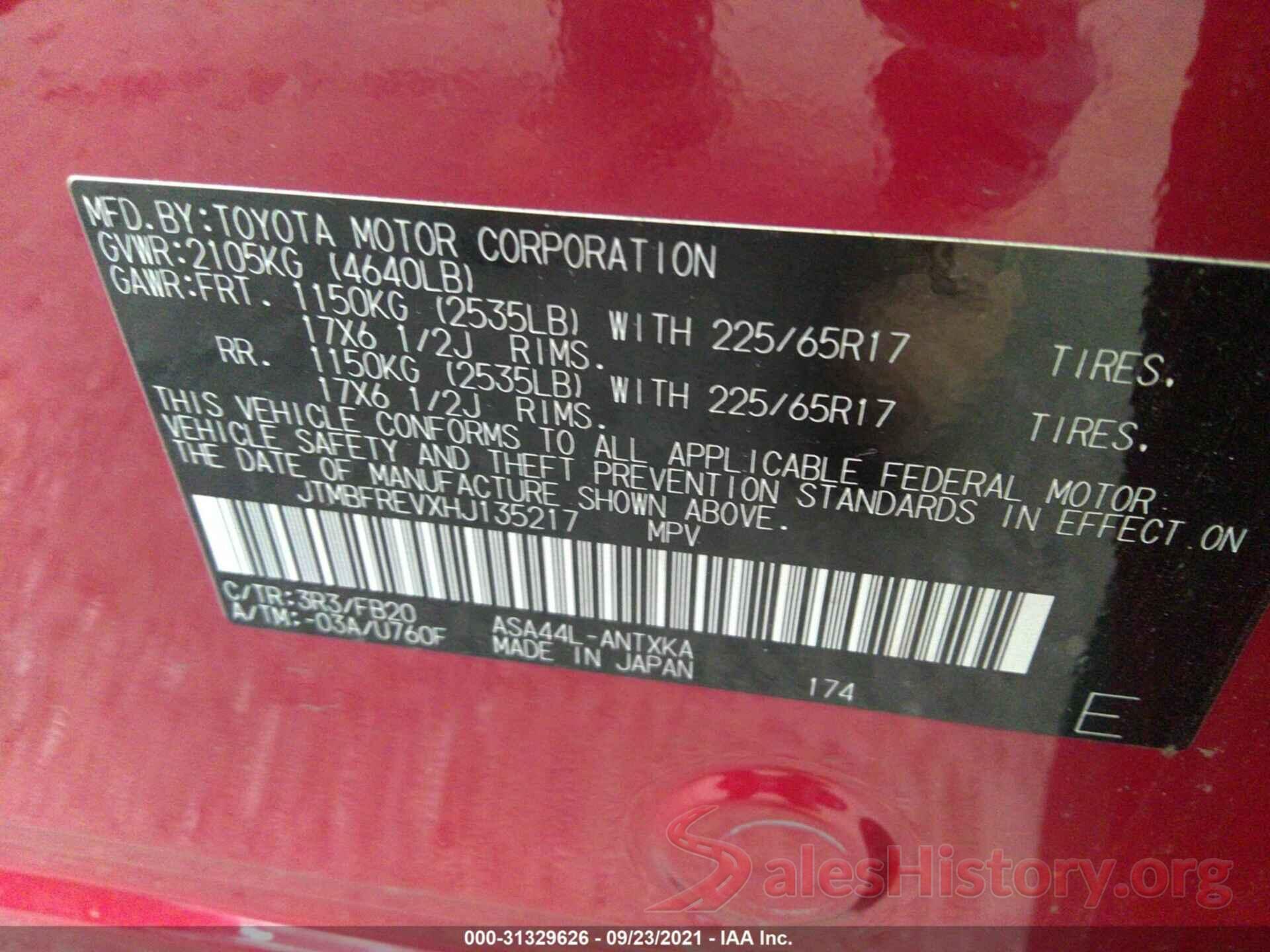 JTMBFREVXHJ135217 2017 TOYOTA RAV4