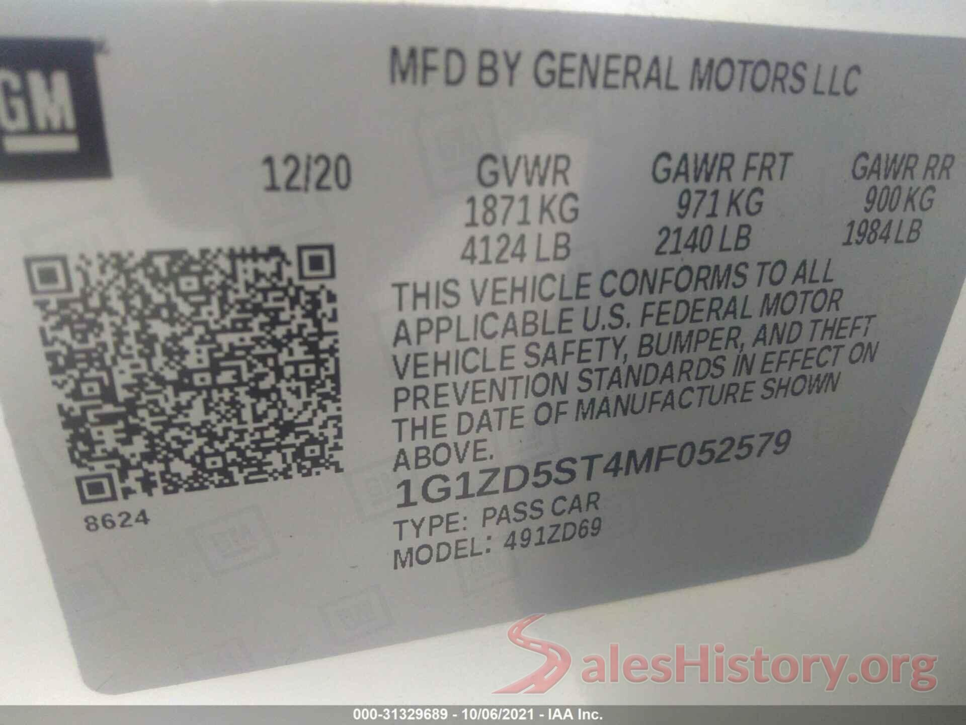 1G1ZD5ST4MF052579 2021 CHEVROLET MALIBU