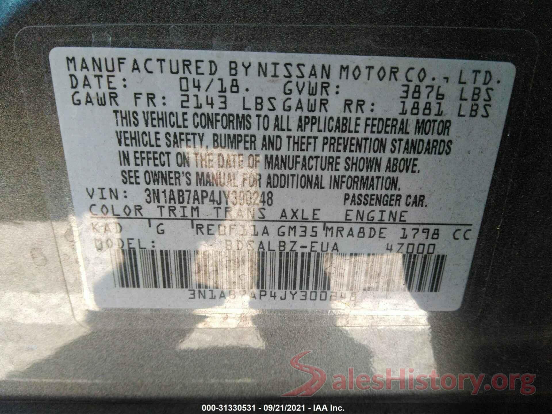 3N1AB7AP4JY300248 2018 NISSAN SENTRA