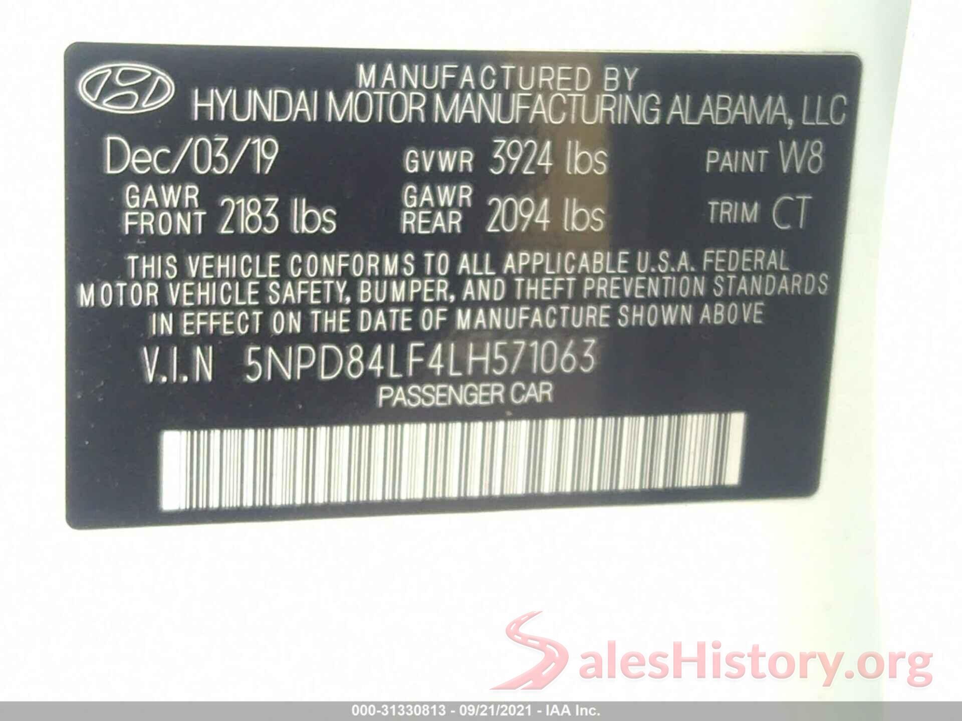 5NPD84LF4LH571063 2020 HYUNDAI ELANTRA