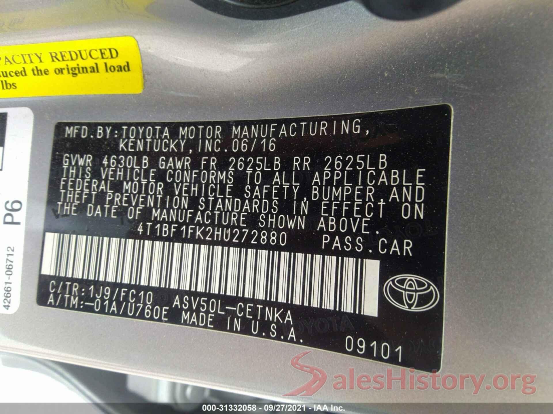 4T1BF1FK2HU272880 2017 TOYOTA CAMRY