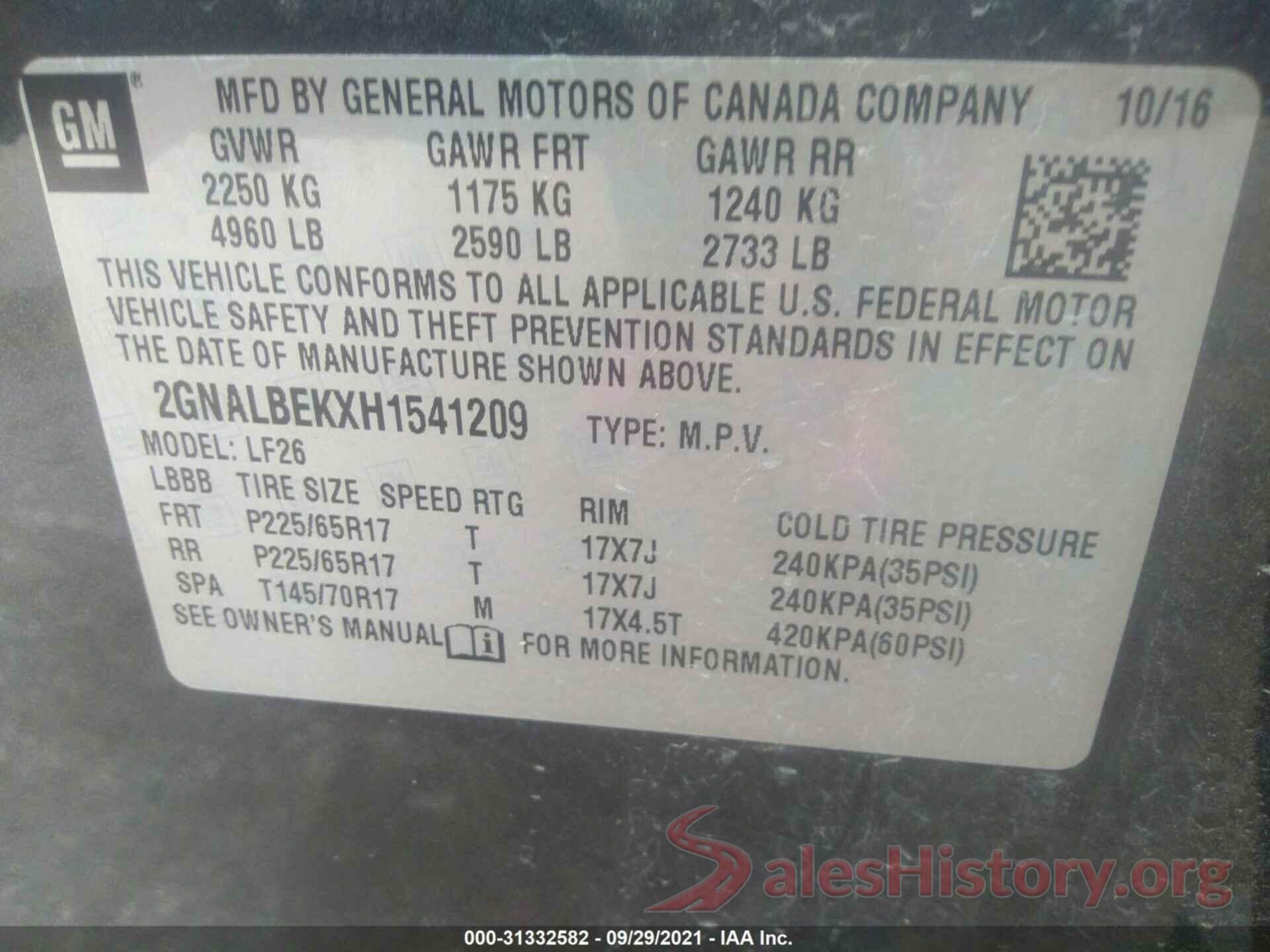 2GNALBEKXH1541209 2017 CHEVROLET EQUINOX