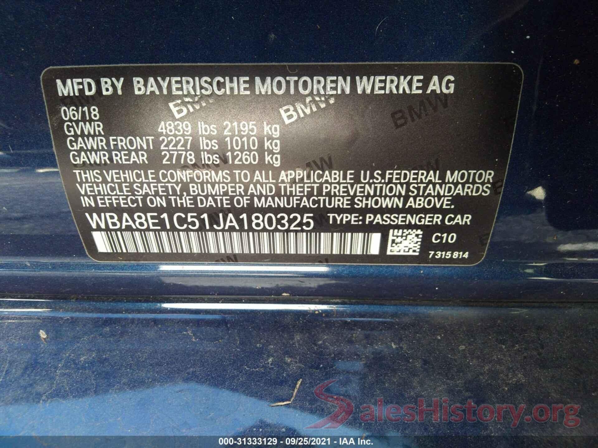 WBA8E1C51JA180325 2018 BMW 3 SERIES