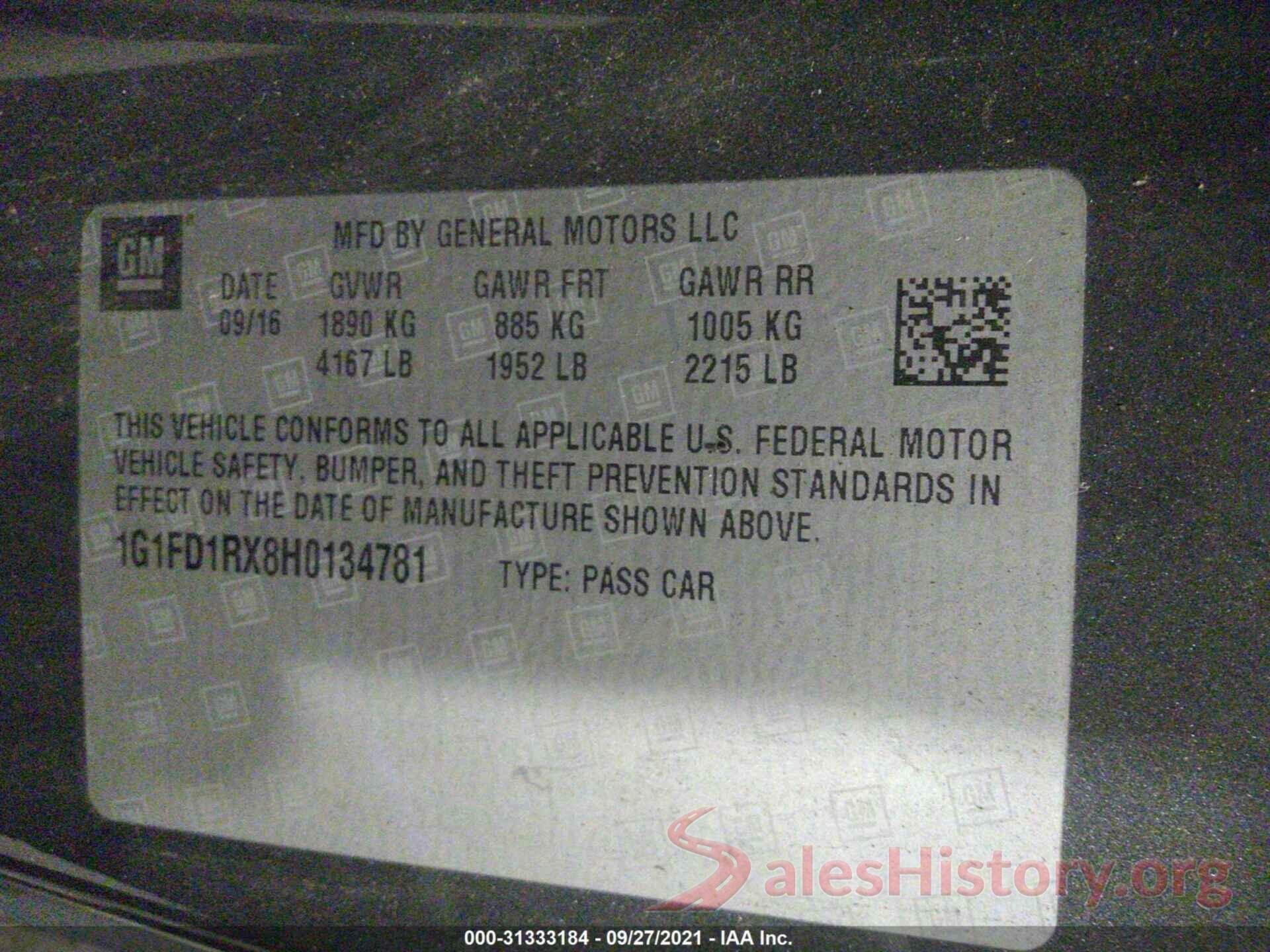 1G1FD1RX8H0134781 2017 CHEVROLET CAMARO