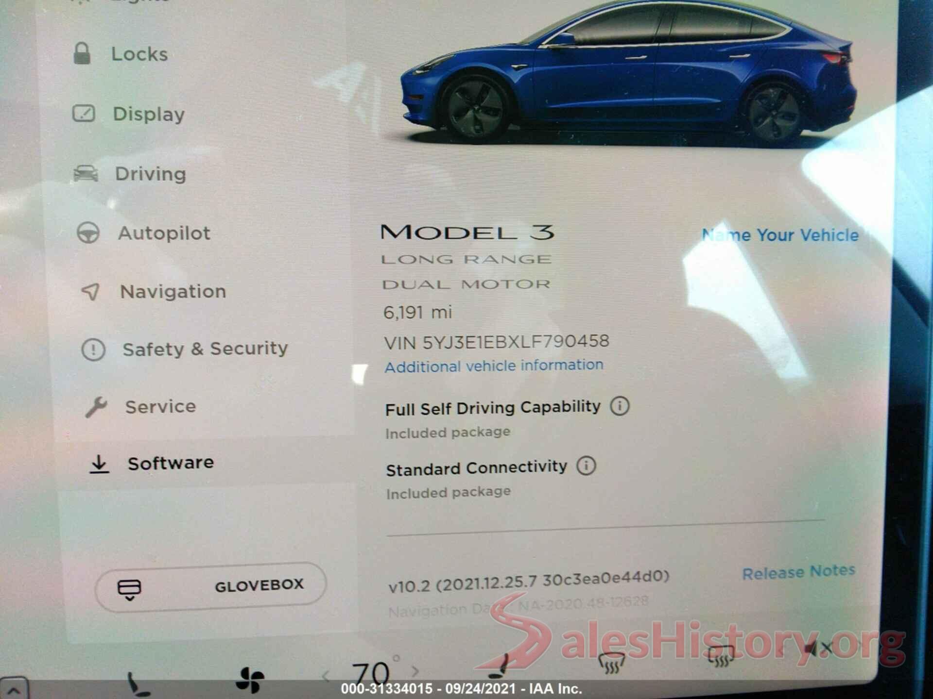 5YJ3E1EBXLF790458 2020 TESLA MODEL 3