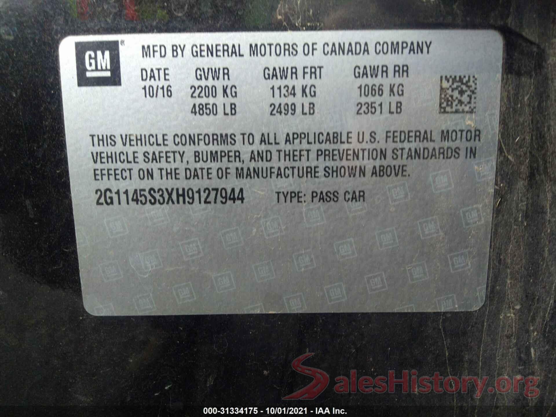 2G1145S3XH9127944 2017 CHEVROLET IMPALA