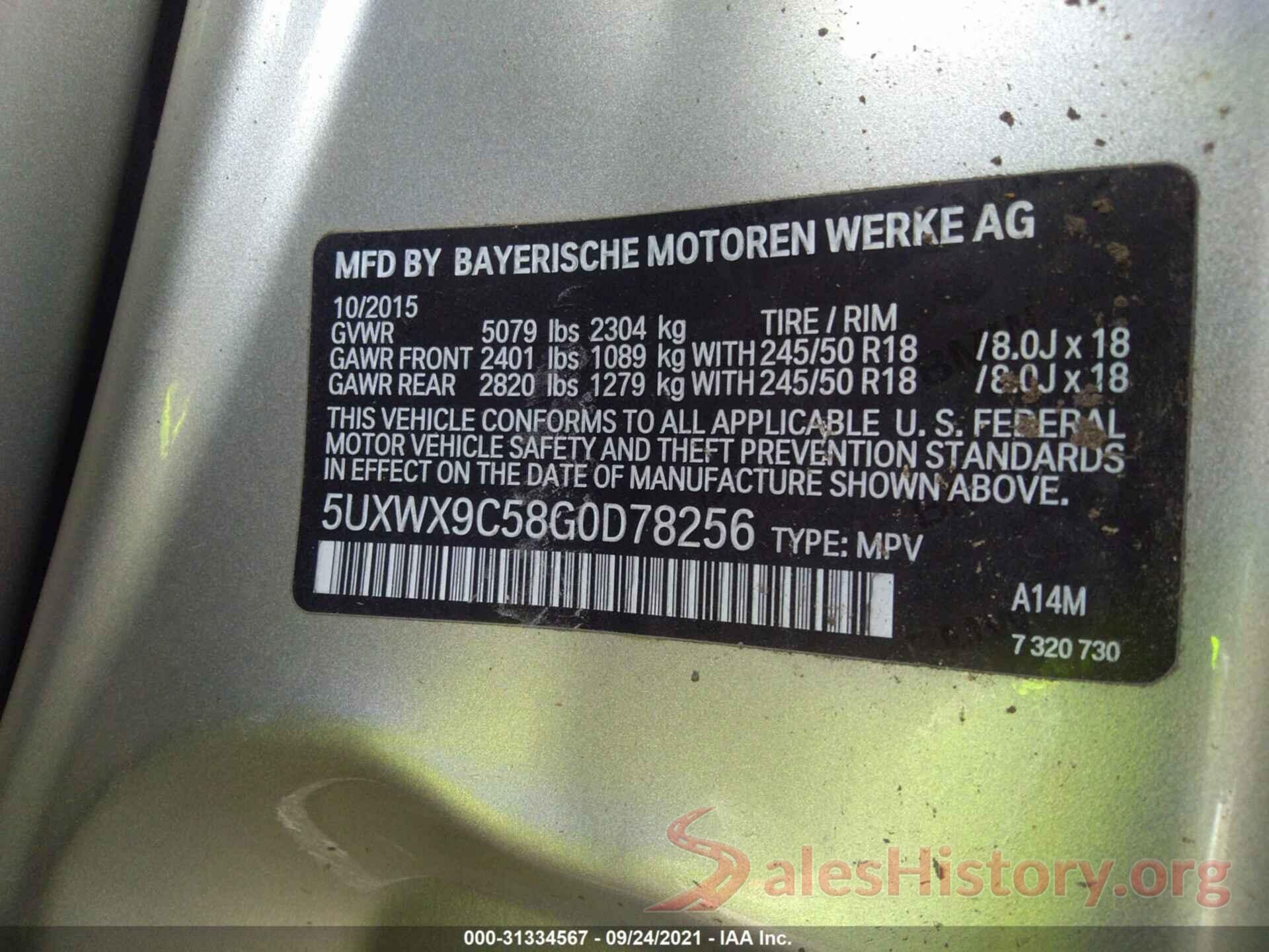 5UXWX9C58G0D78256 2016 BMW X3