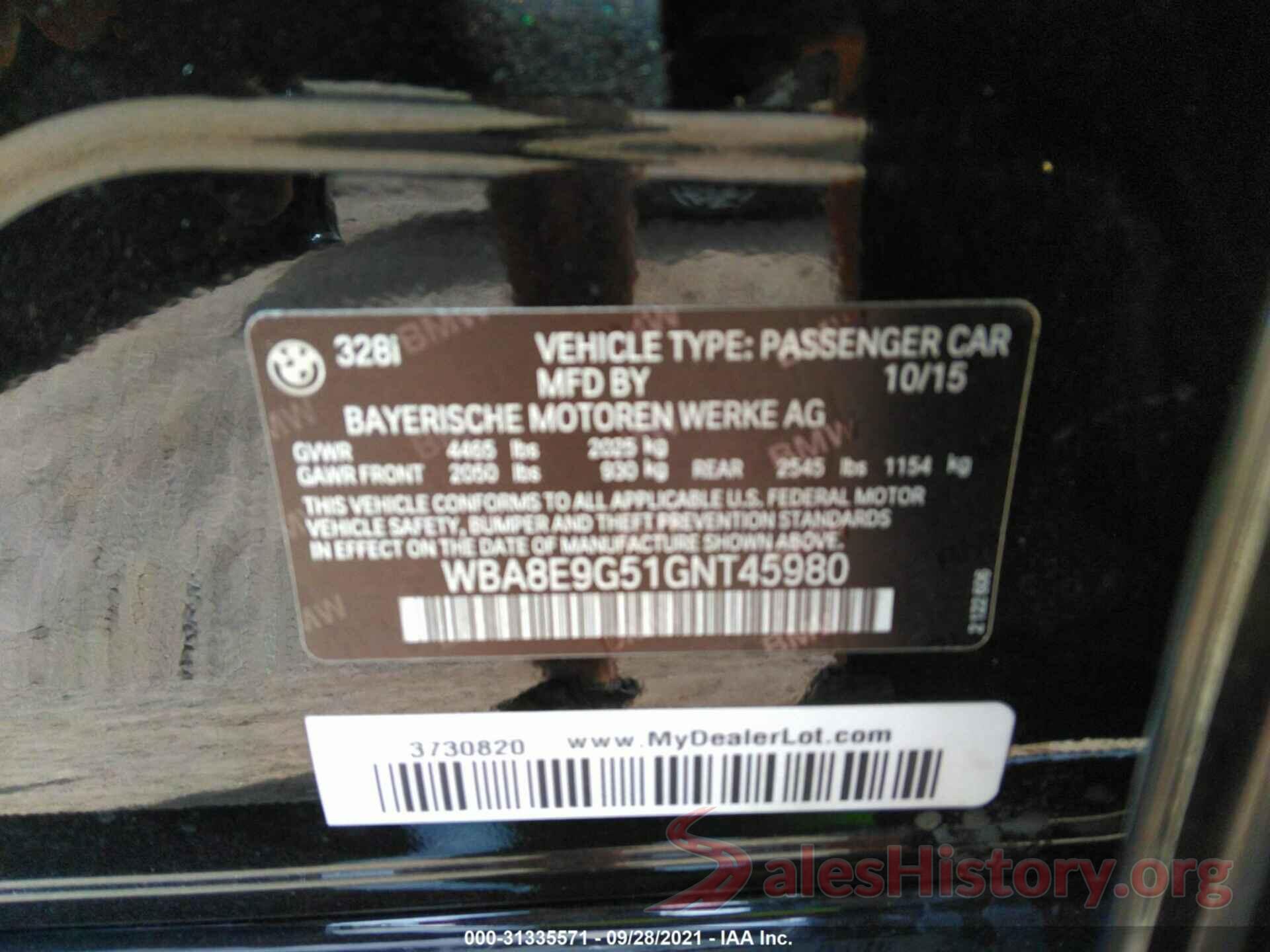 WBA8E9G51GNT45980 2016 BMW 3 SERIES