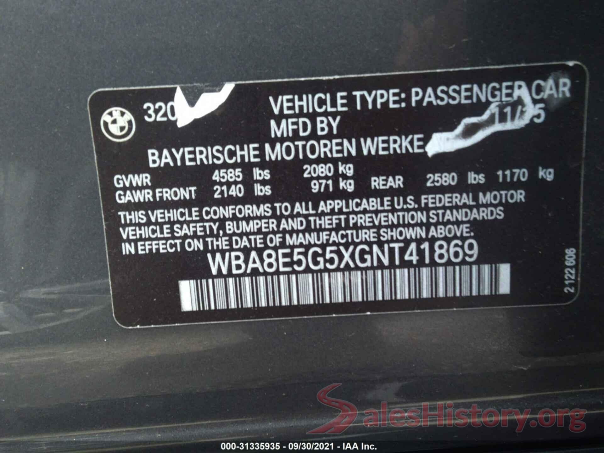 WBA8E5G5XGNT41869 2016 BMW 3 SERIES