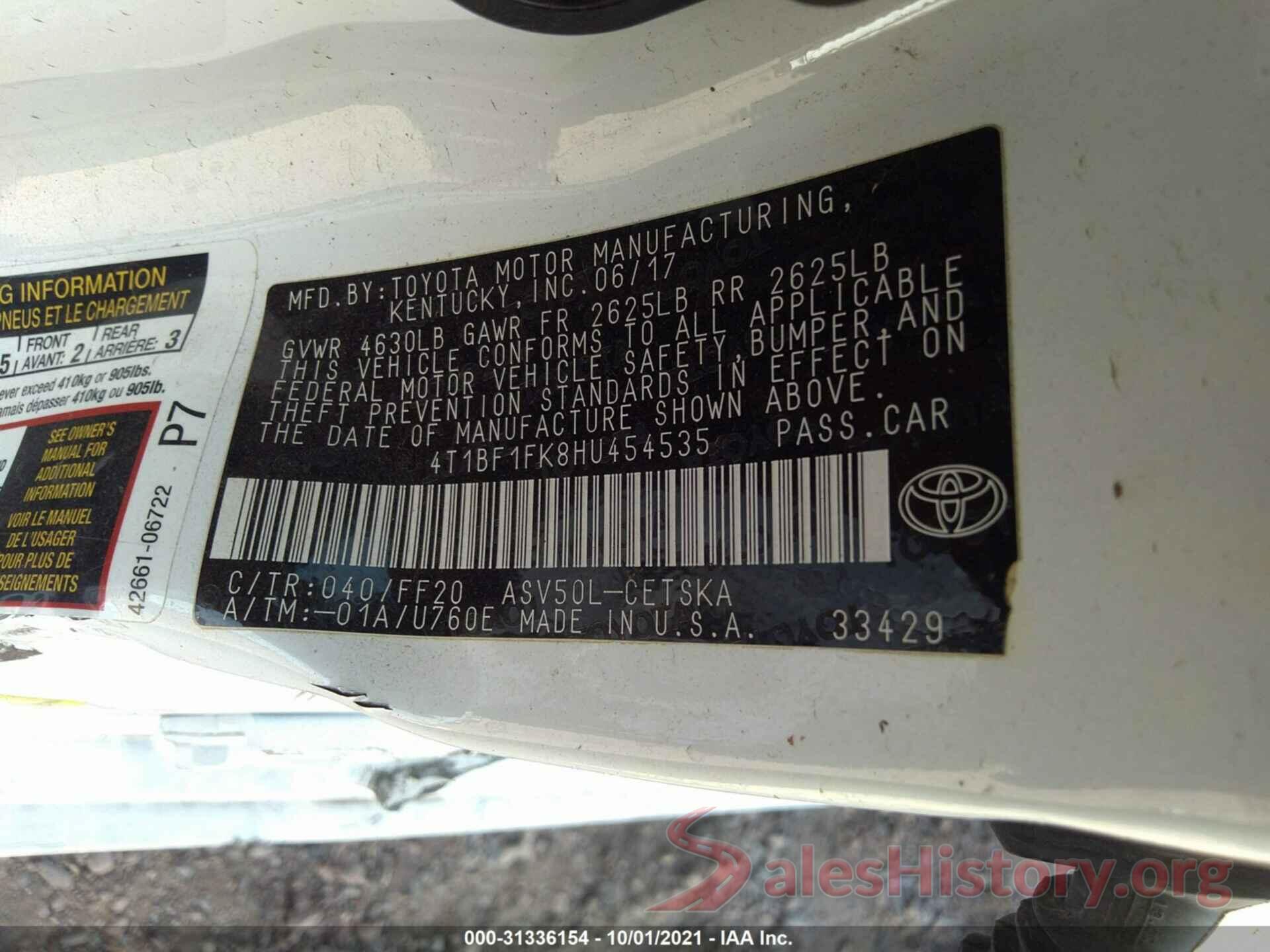 4T1BF1FK8HU454535 2017 TOYOTA CAMRY