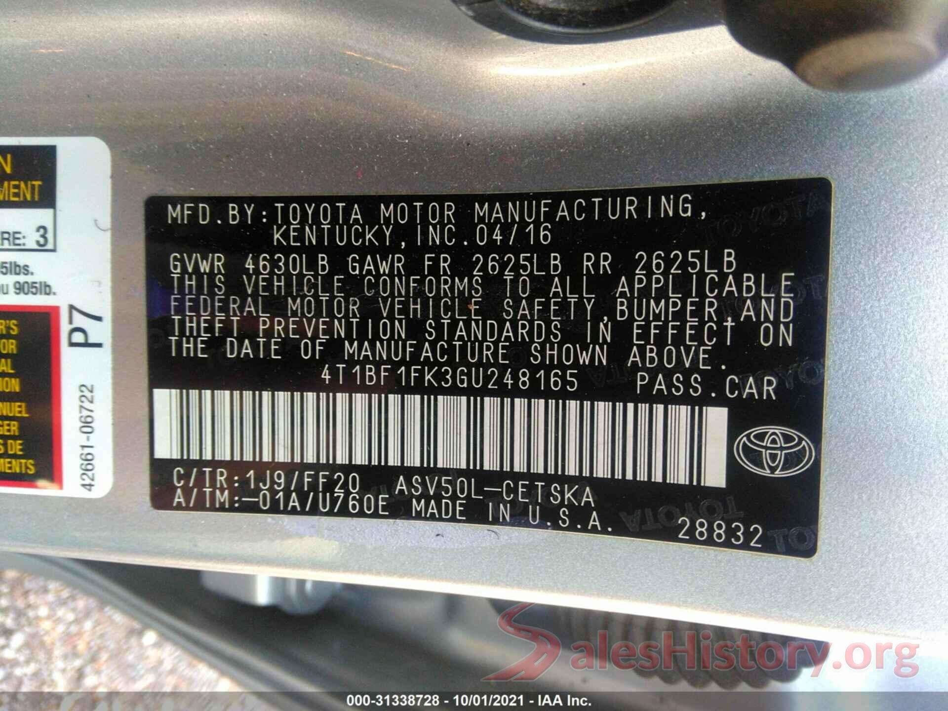 4T1BF1FK3GU248165 2016 TOYOTA CAMRY