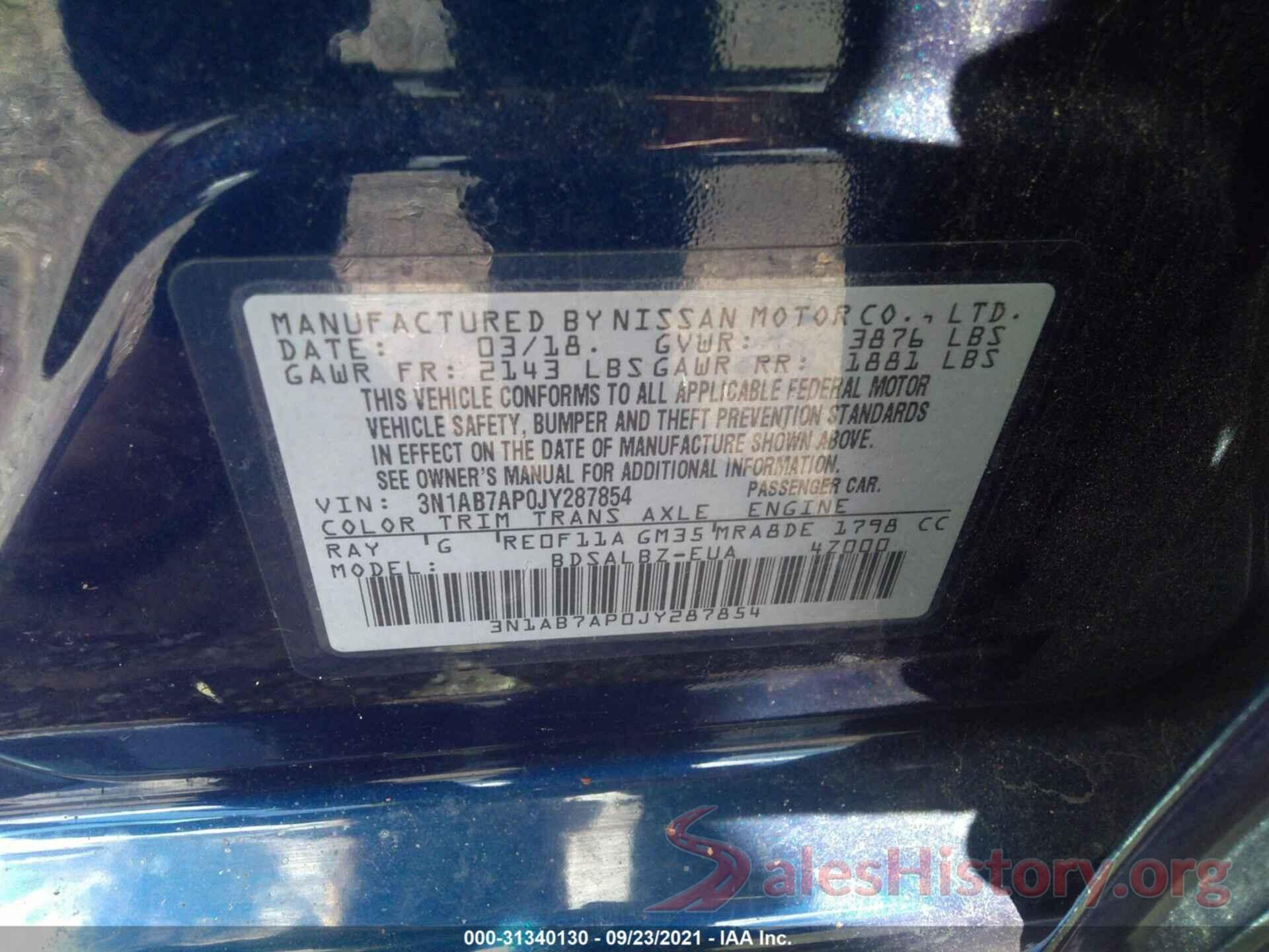 3N1AB7AP0JY287854 2018 NISSAN SENTRA