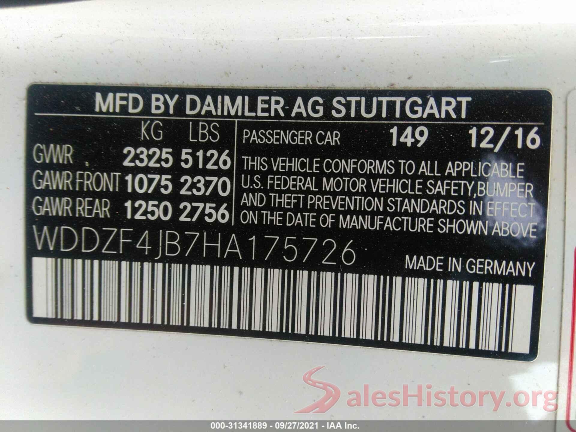 WDDZF4JB7HA175726 2017 MERCEDES-BENZ E-CLASS