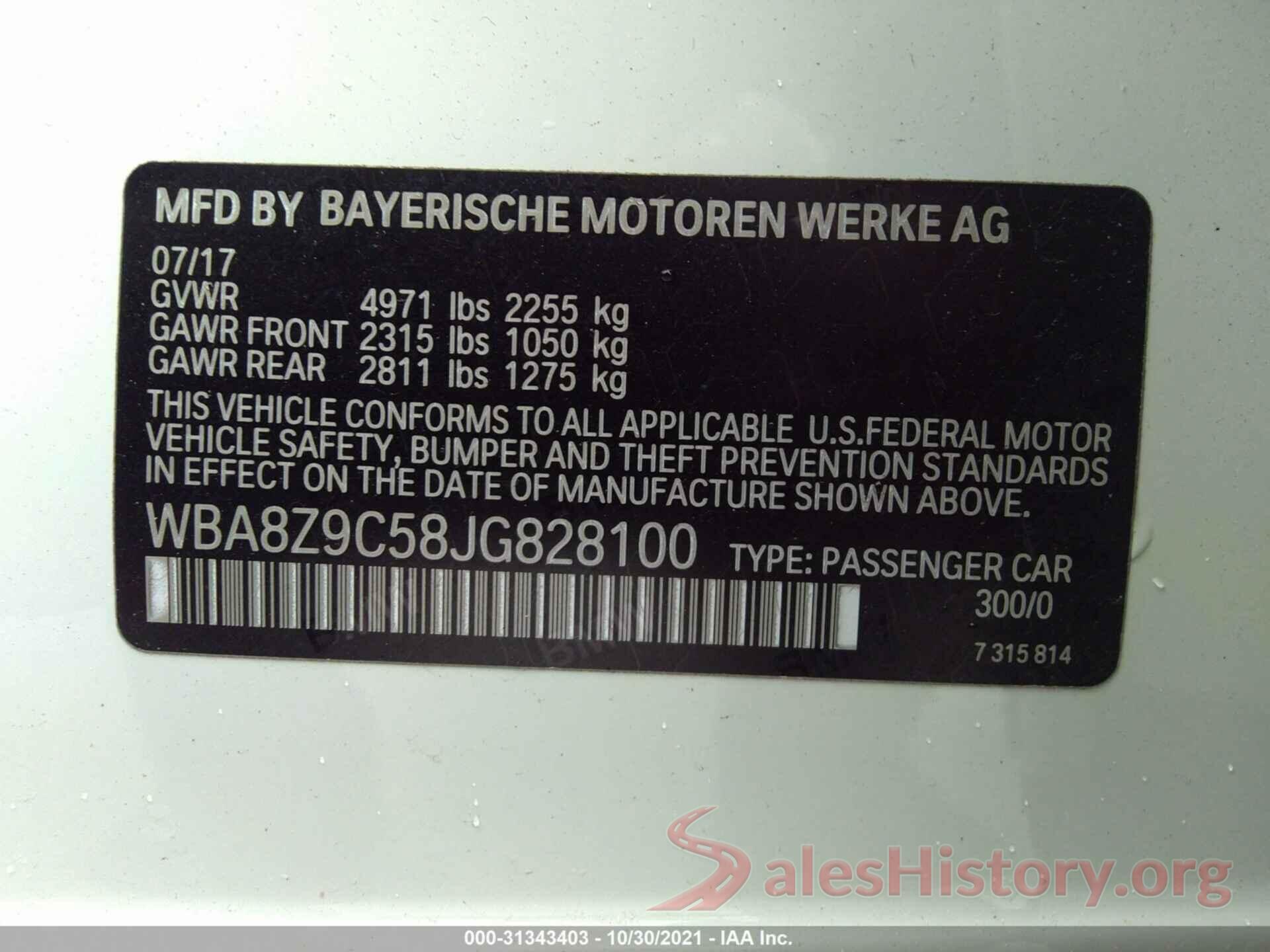 WBA8Z9C58JG828100 2018 BMW 3 SERIES