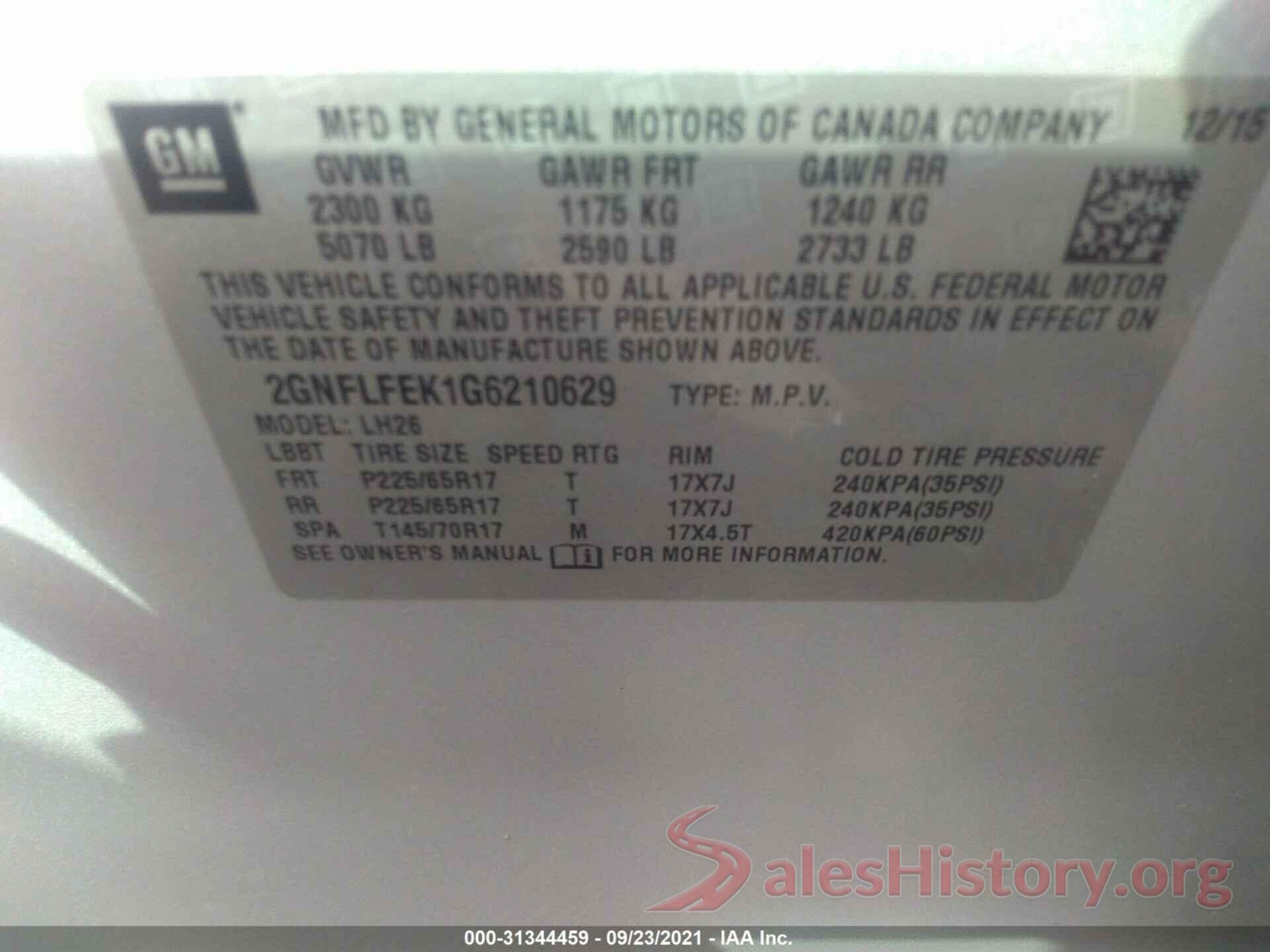 2GNFLFEK1G6210629 2016 CHEVROLET EQUINOX