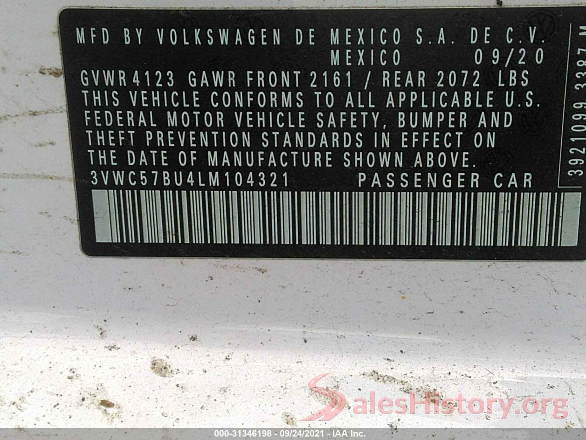 3VWC57BU4LM104321 2020 VOLKSWAGEN JETTA