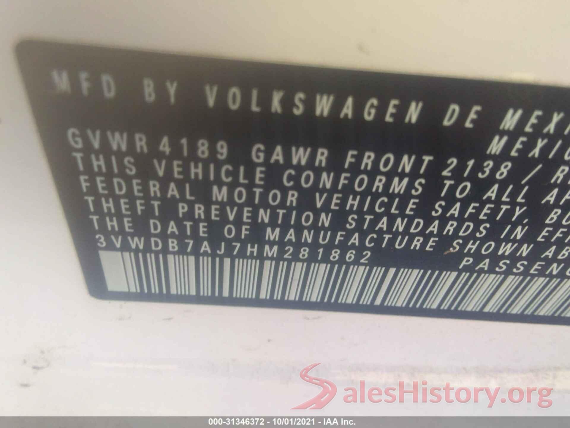 3VWDB7AJ7HM281862 2017 VOLKSWAGEN JETTA