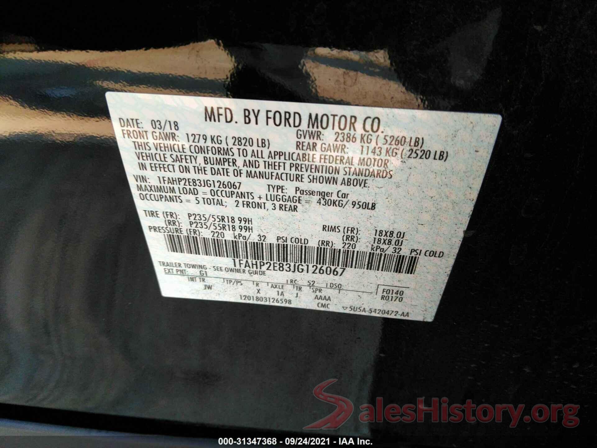 1FAHP2E83JG126067 2018 FORD TAURUS