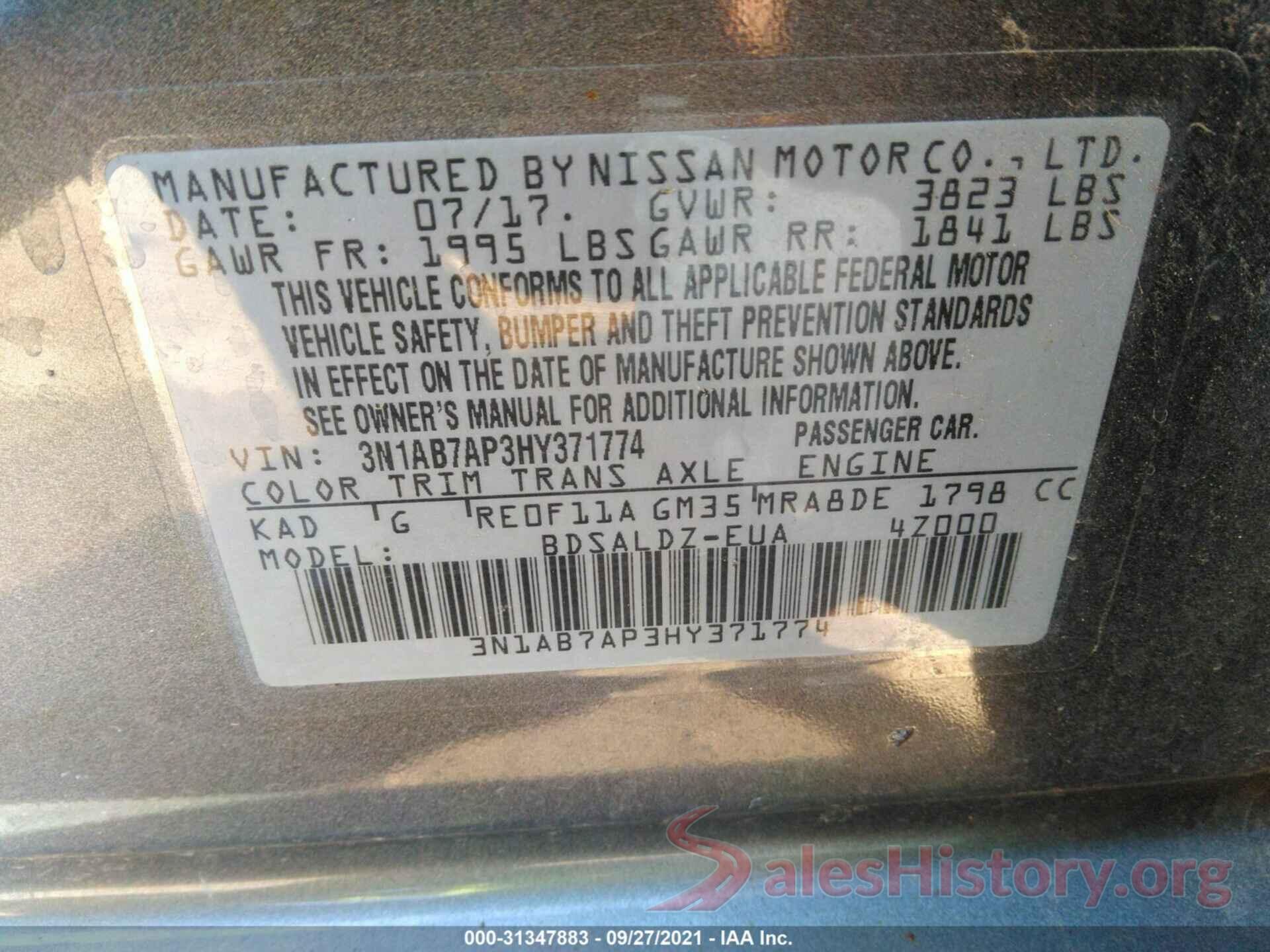 3N1AB7AP3HY371774 2017 NISSAN SENTRA