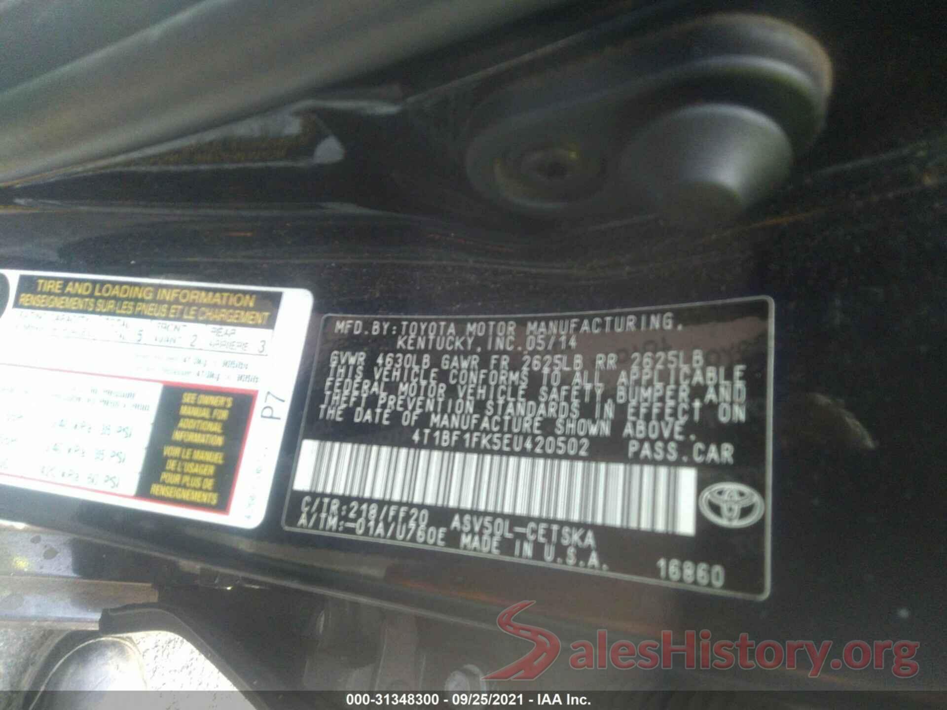 4T1BF1FK5EU420502 2014 TOYOTA CAMRY