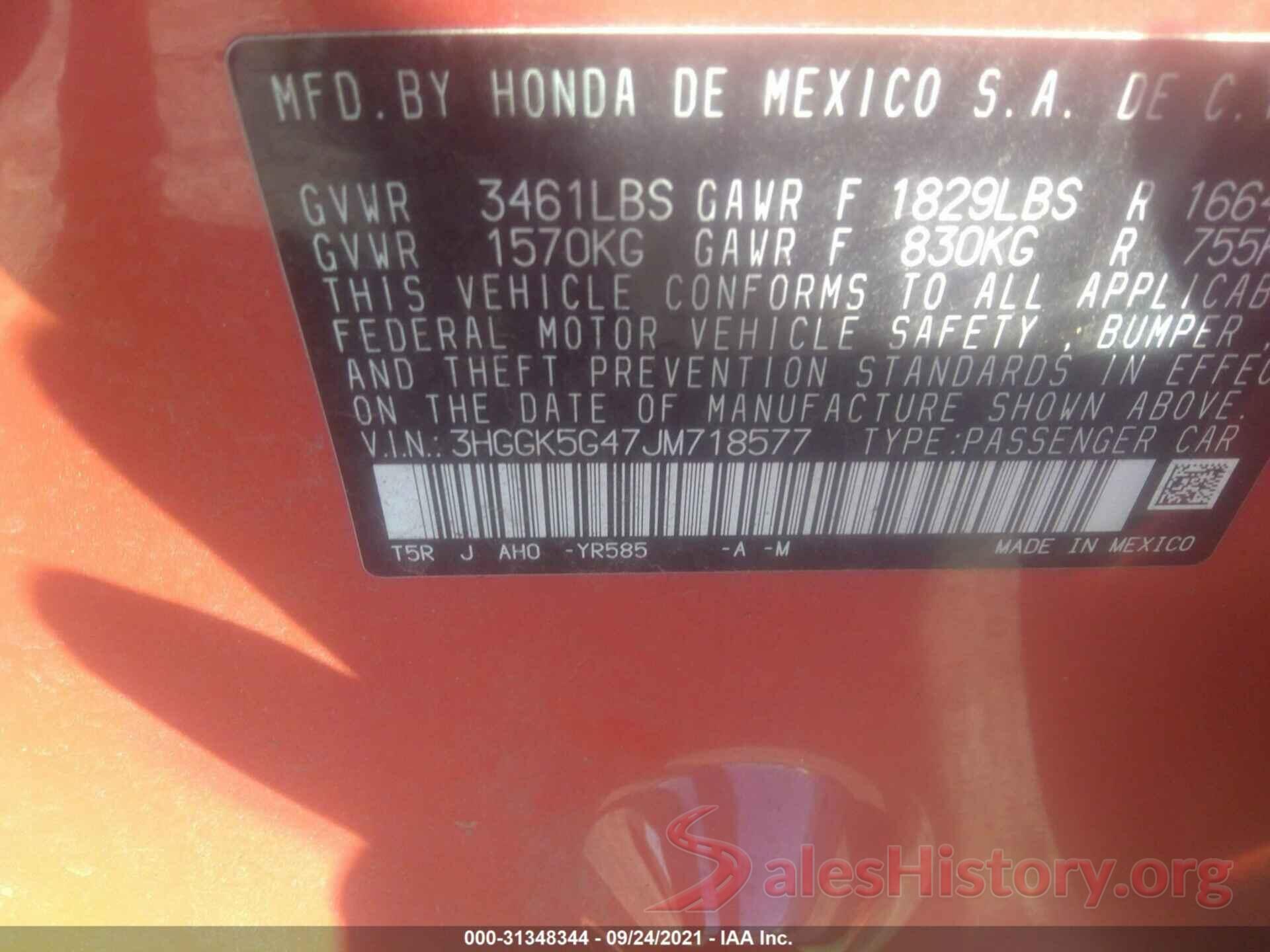 3HGGK5G47JM718577 2018 HONDA FIT