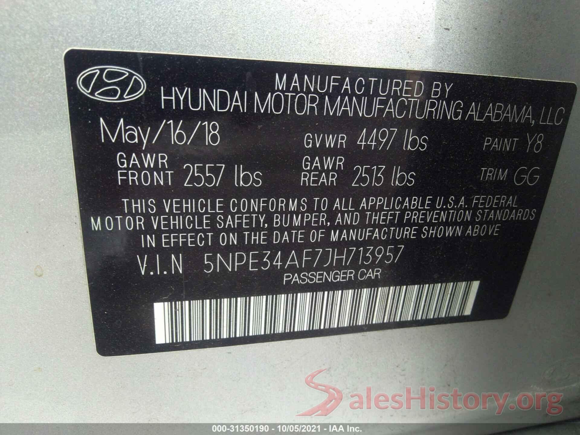 5NPE34AF7JH713957 2018 HYUNDAI SONATA