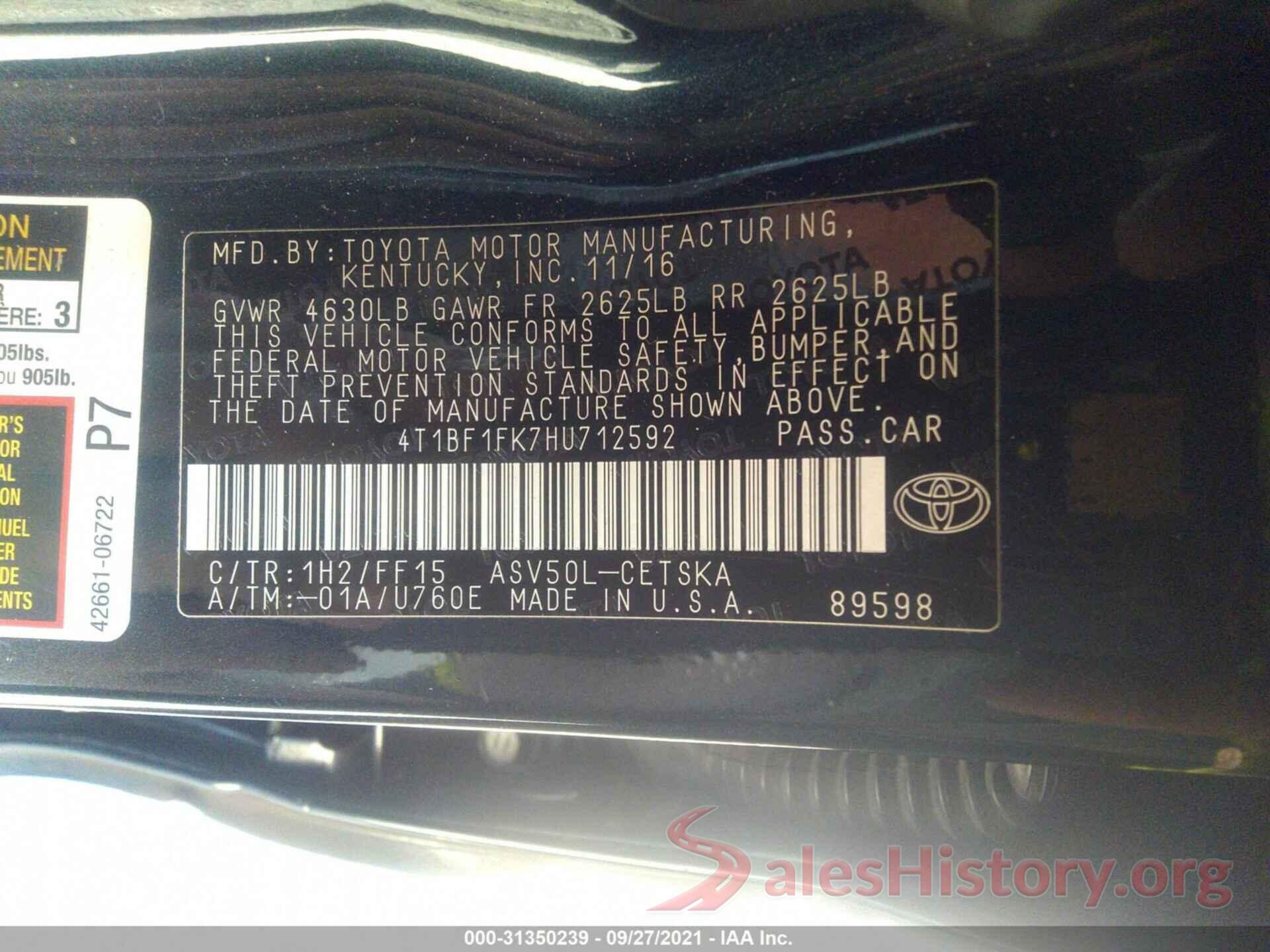 4T1BF1FK7HU712592 2017 TOYOTA CAMRY