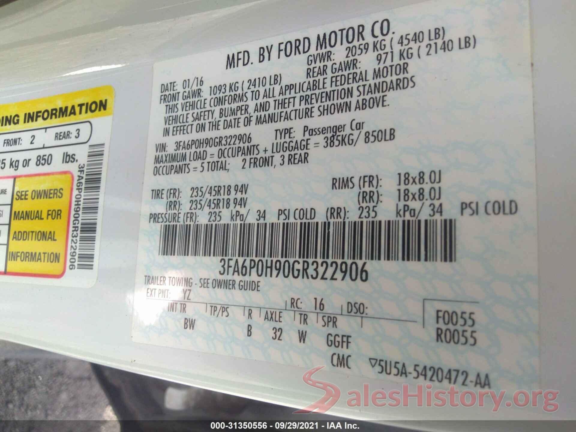 3FA6P0H90GR322906 2016 FORD FUSION