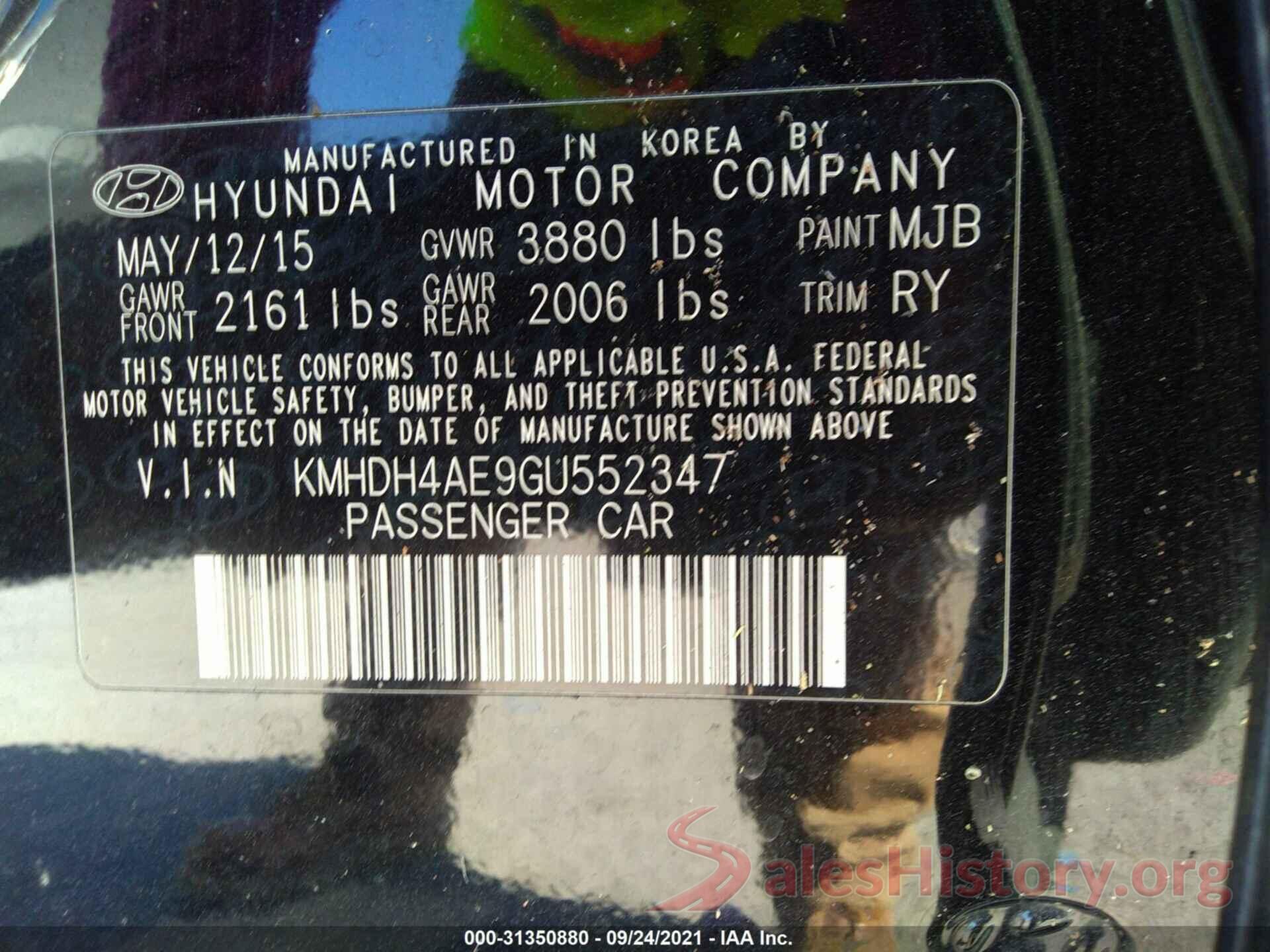 KMHDH4AE9GU552347 2016 HYUNDAI ELANTRA