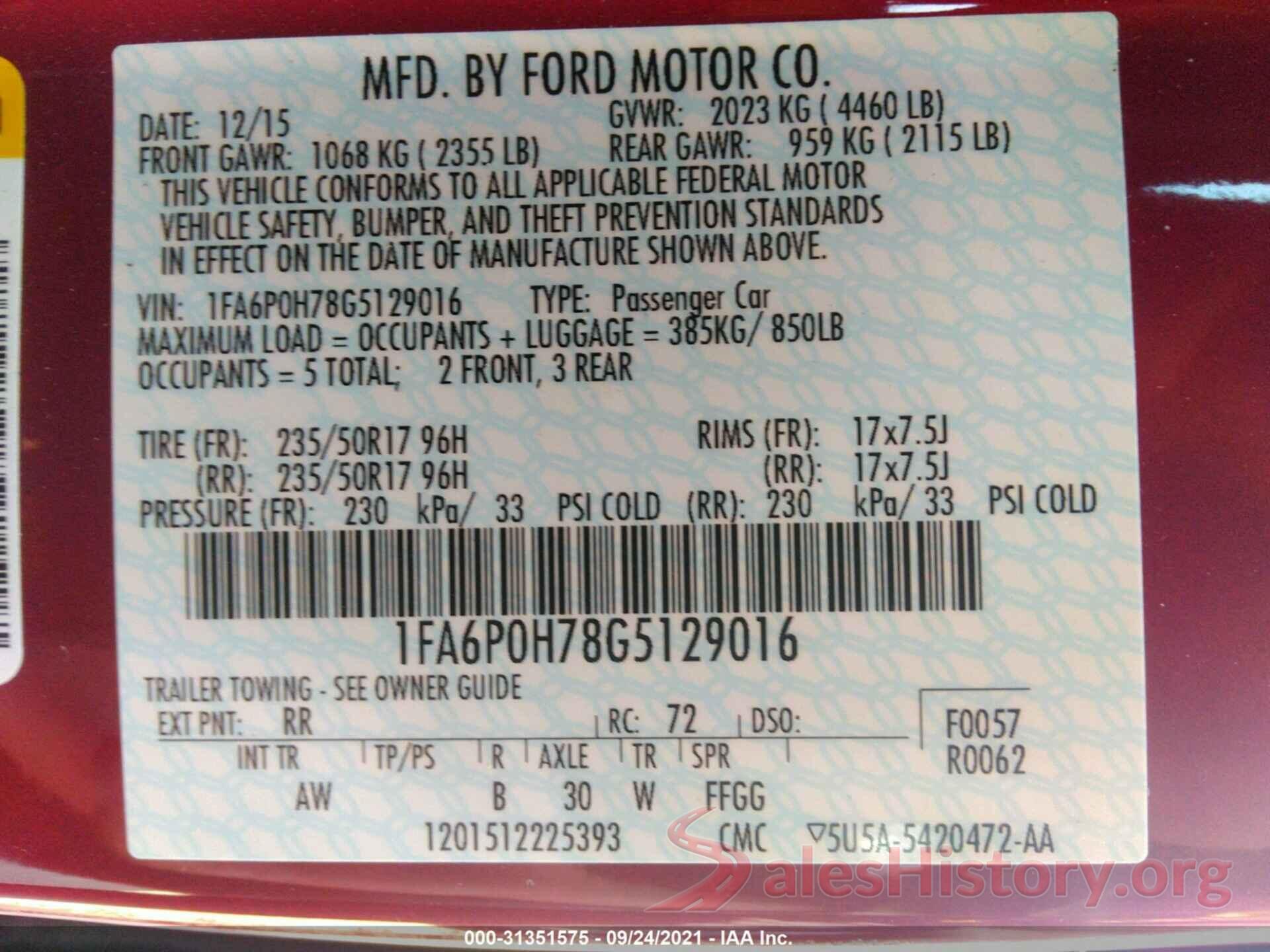 1FA6P0H78G5129016 2016 FORD FUSION