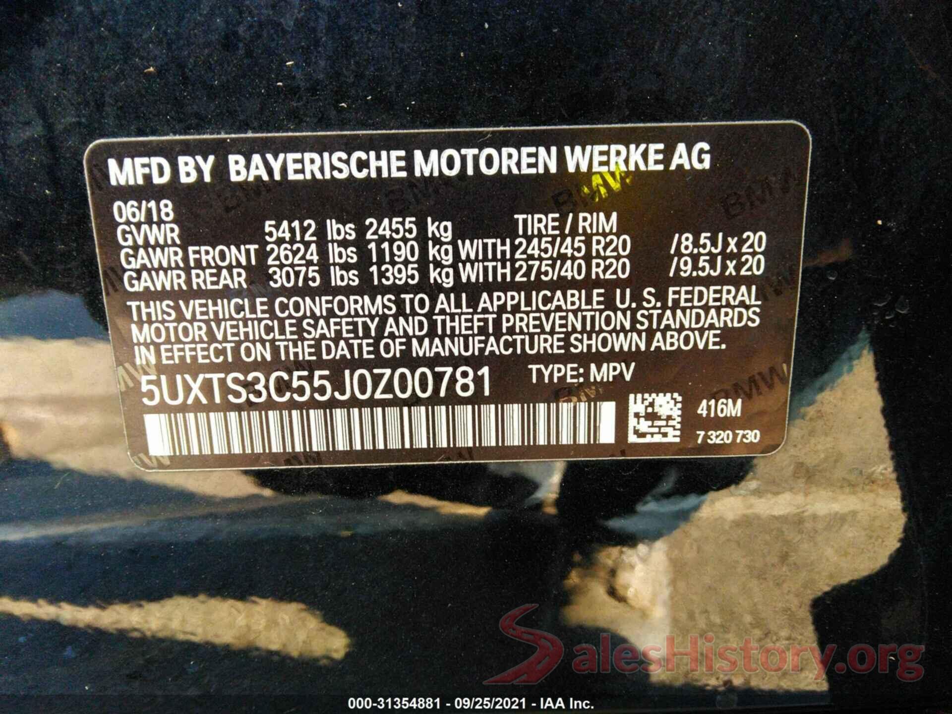 5UXTS3C55J0Z00781 2018 BMW X3