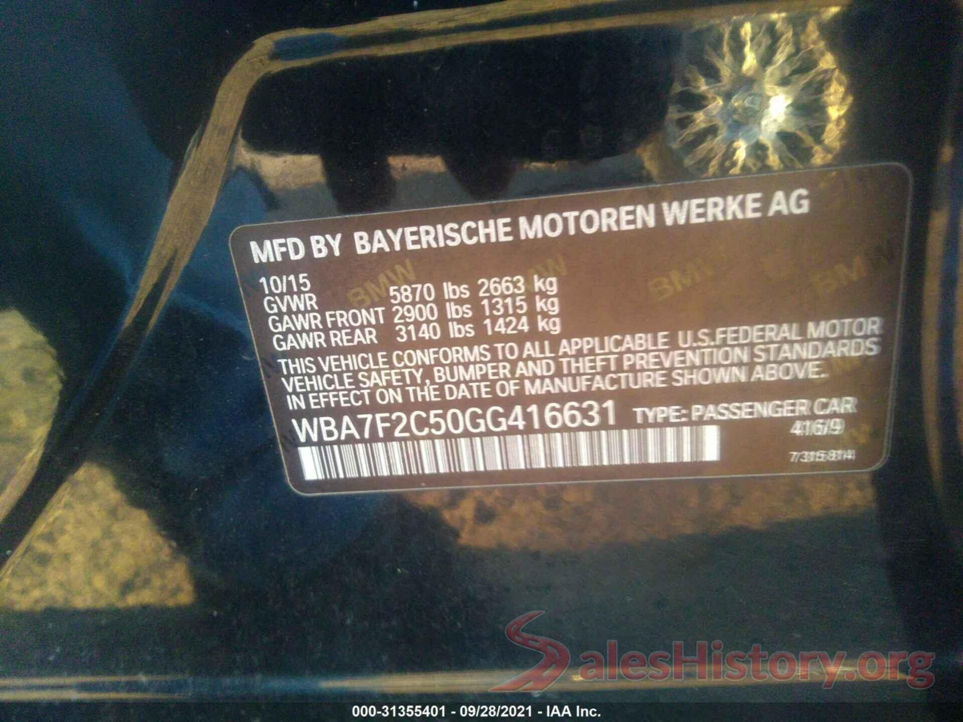 WBA7F2C50GG416631 2016 BMW 7 SERIES