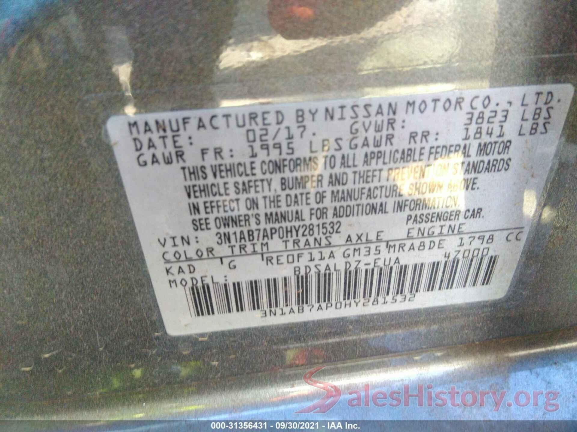 3N1AB7AP0HY281532 2017 NISSAN SENTRA