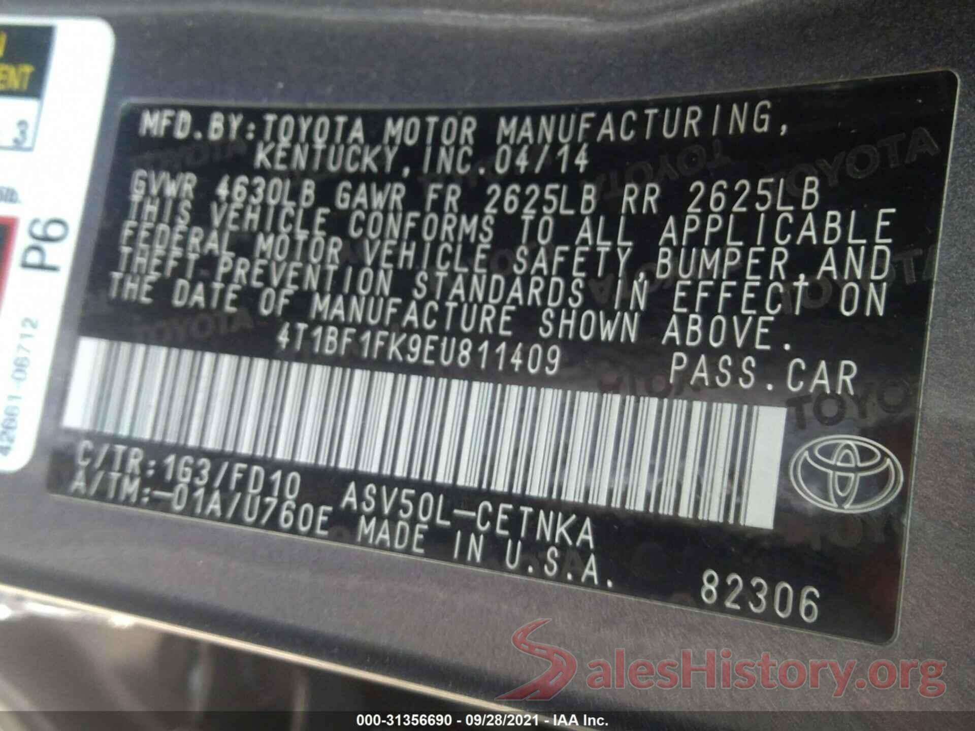 4T1BF1FK9EU811409 2014 TOYOTA CAMRY