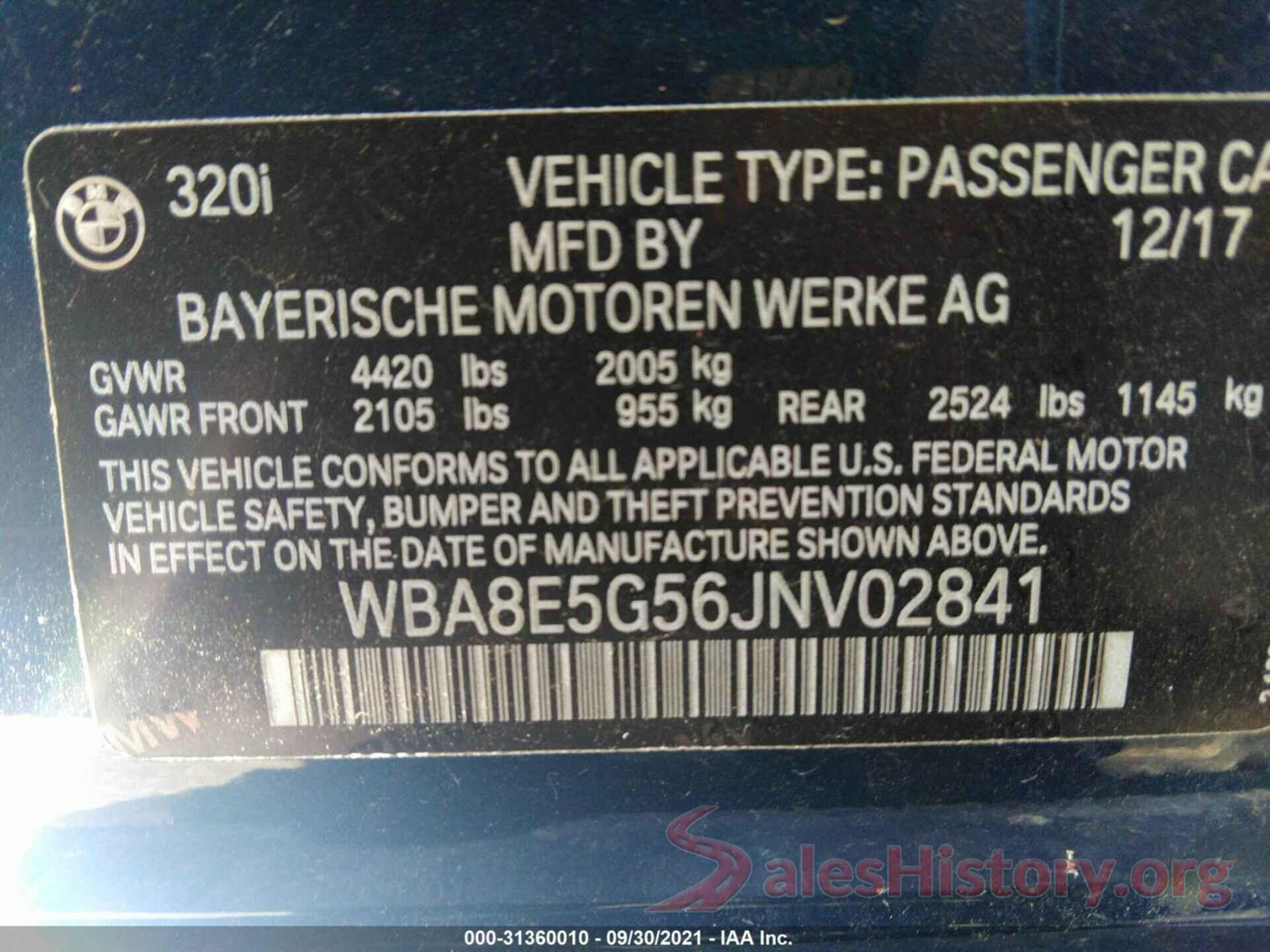 WBA8E5G56JNV02841 2018 BMW 3 SERIES