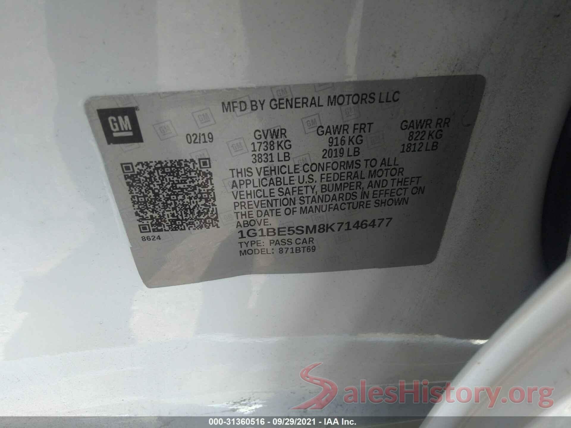 1G1BE5SM8K7146477 2019 CHEVROLET CRUZE